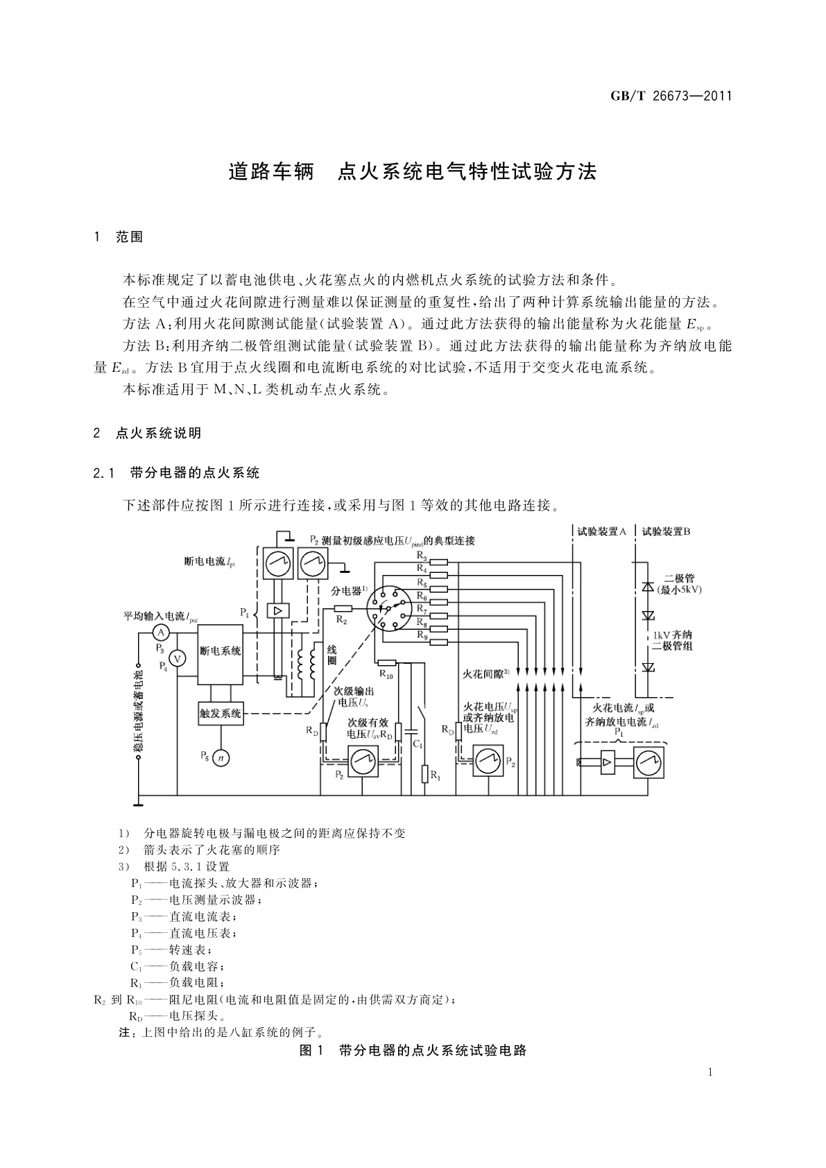 GB/T 26673-2011 道路车辆　点火系统电气特性试验方法