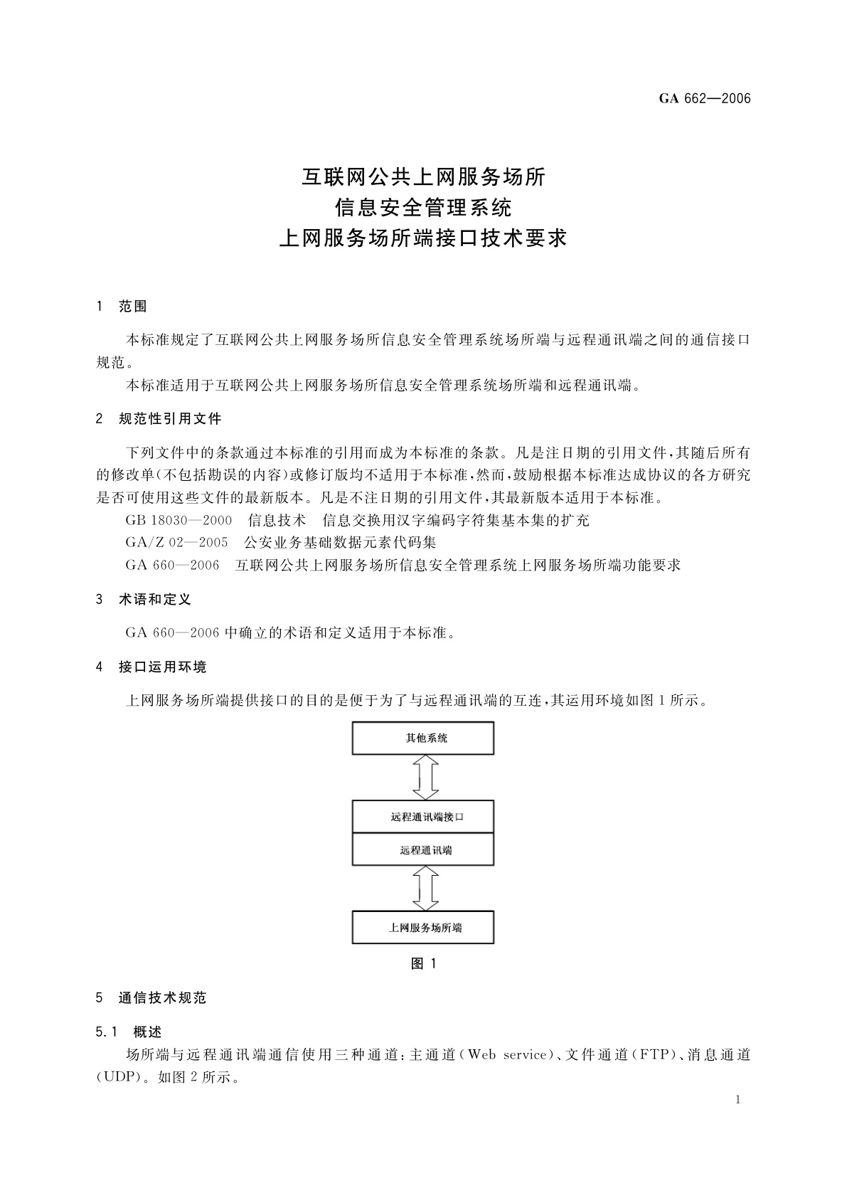 GA 662-2006 互联网公共上网服务场所信息安全管理系统　上网服务场所端接口技术要求