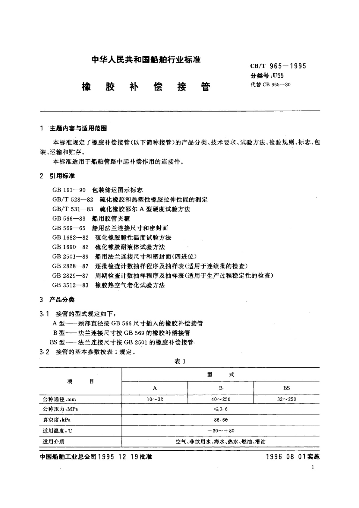 CB/T 965-1995 橡胶补偿接管