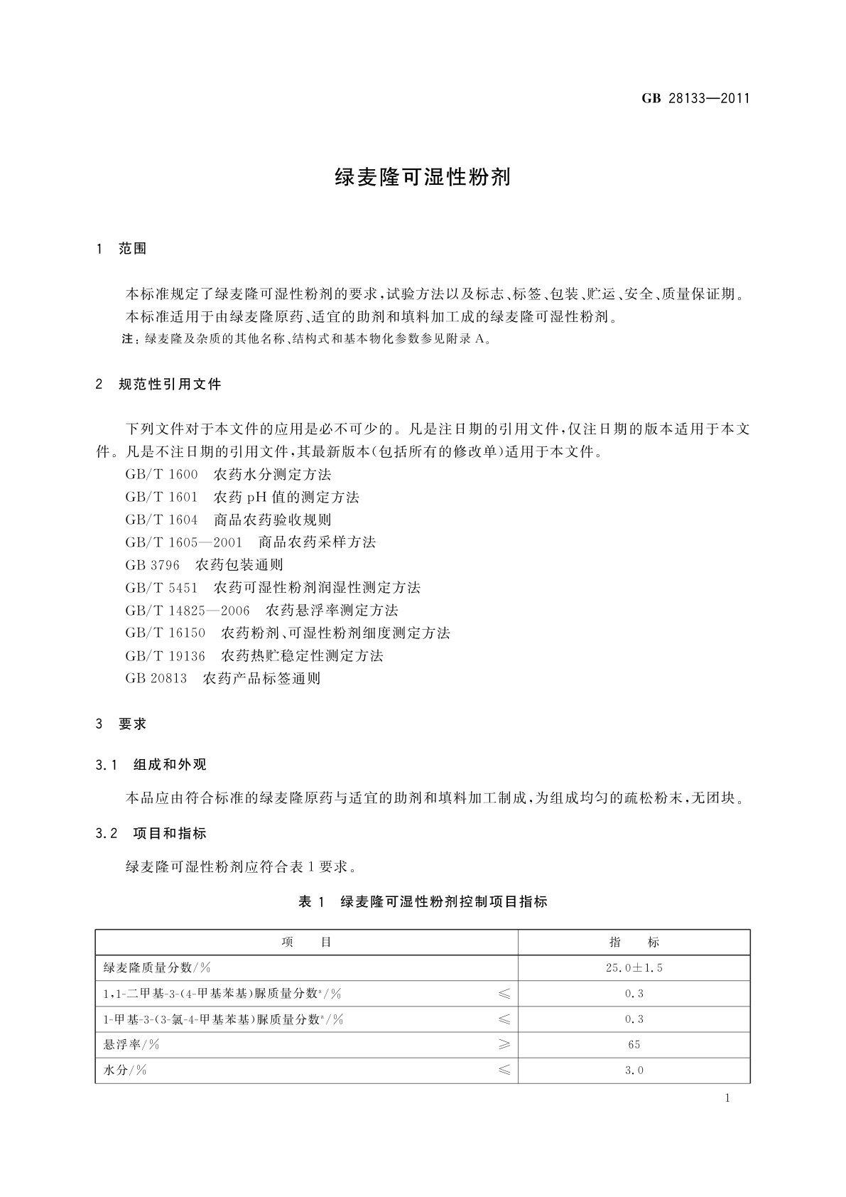 GB/T 28133-2011 绿麦隆可湿性粉剂