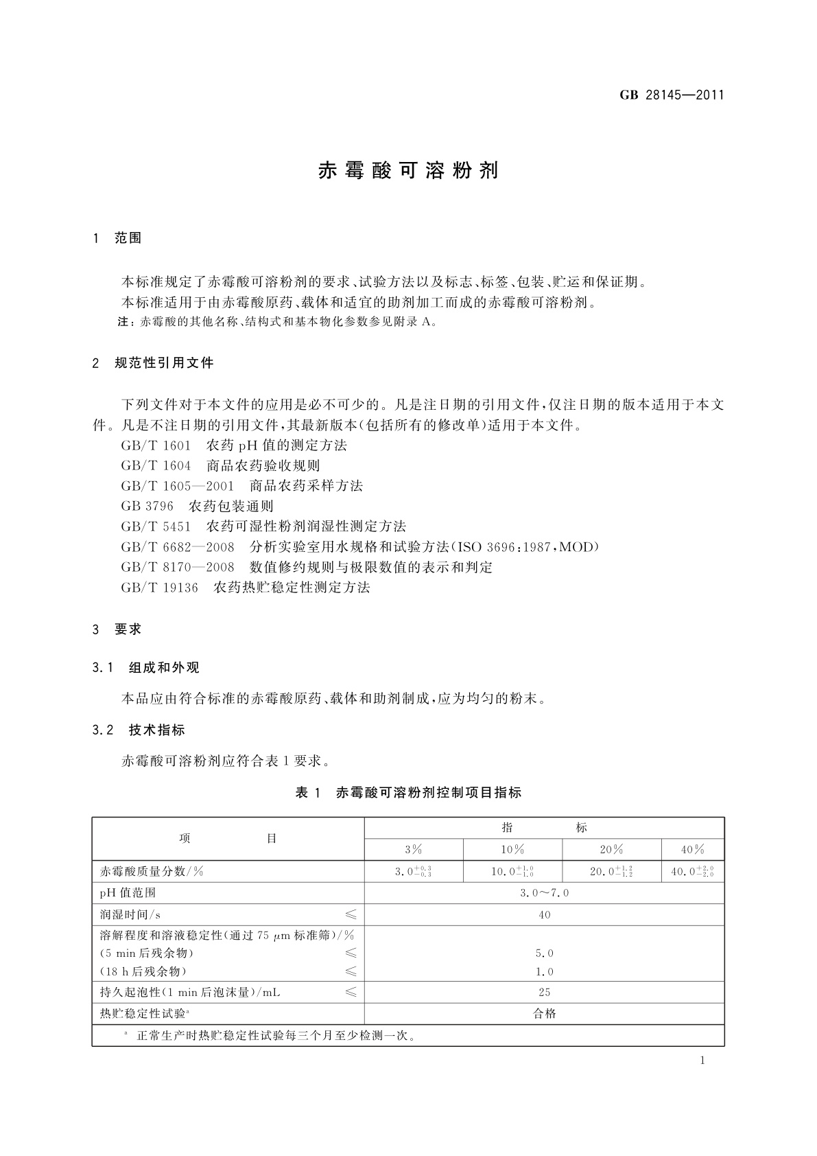 GB/T 28145-2011 赤霉酸可溶粉剂