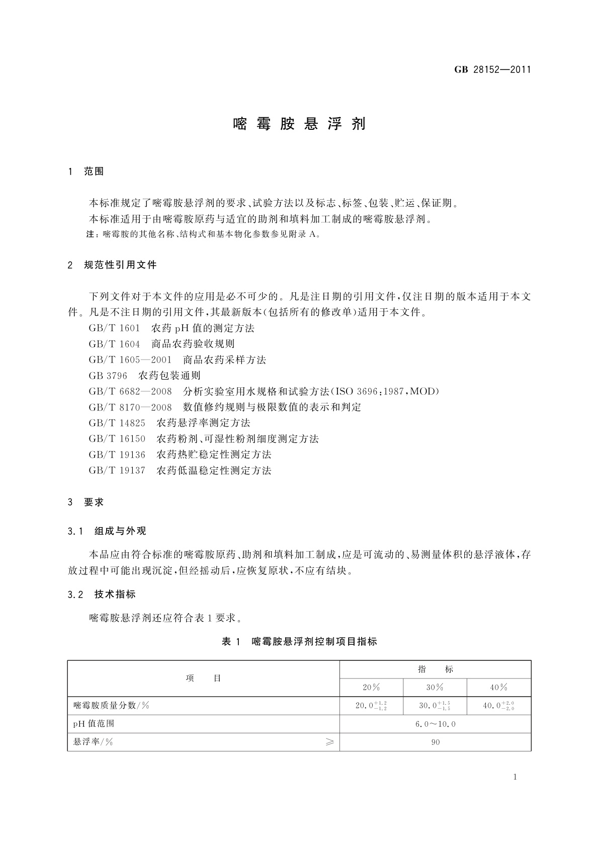 GB/T 28152-2011 嘧霉胺悬浮剂