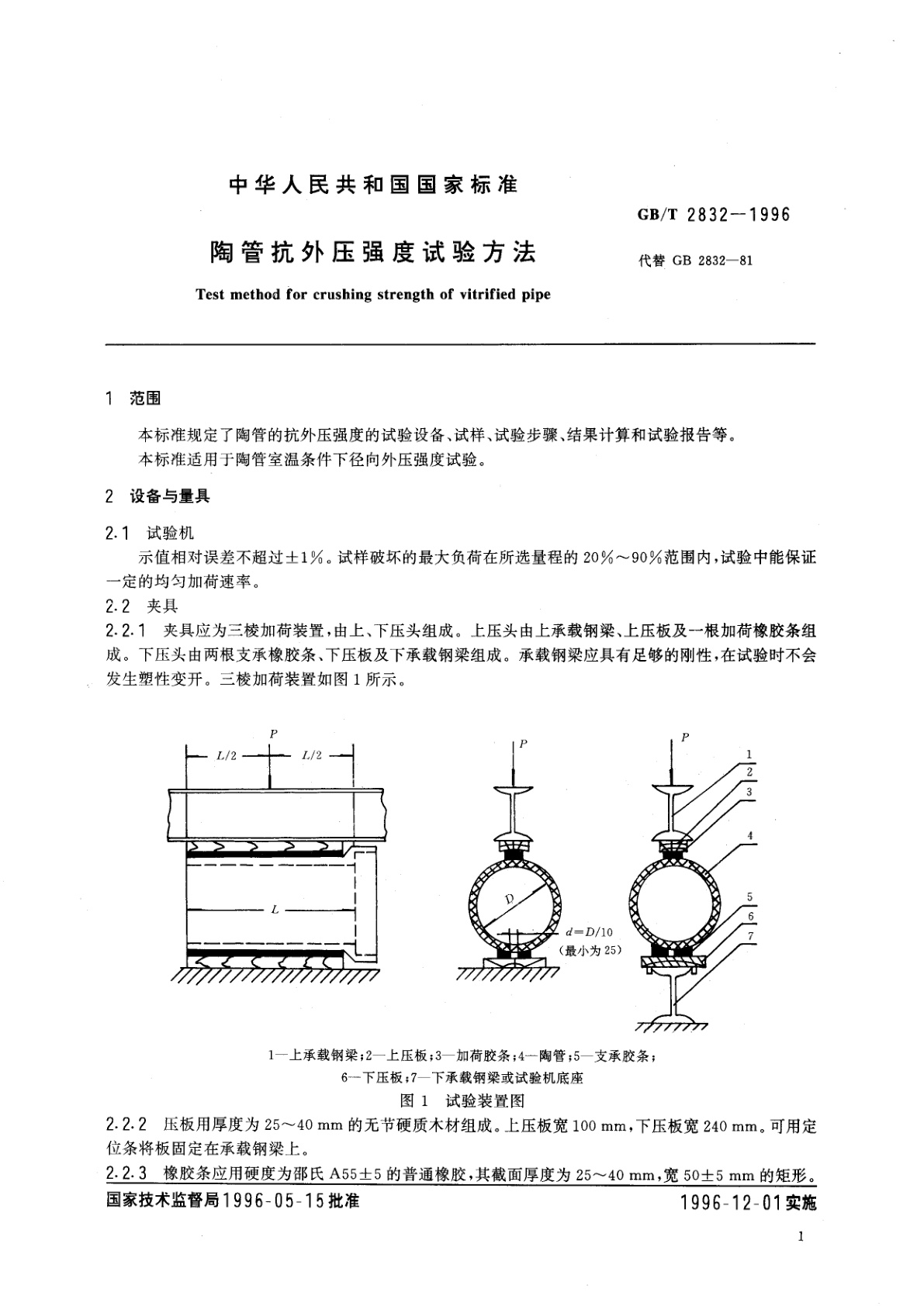 GB/T 2832-1996 陶管抗外压强度试验方法