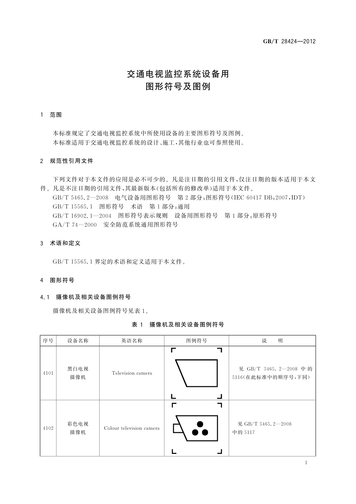 GB/T 28424-2012 交通电视监控系统设备用图形符号及图例