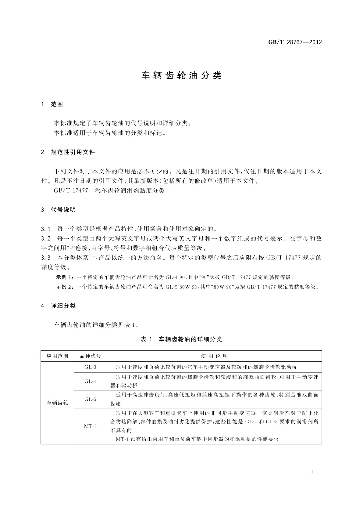 GB/T 28767-2012 车辆齿轮油分类