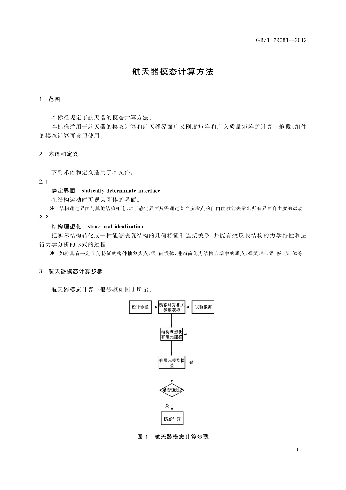 GB/T 29081-2012 航天器模态计算方法