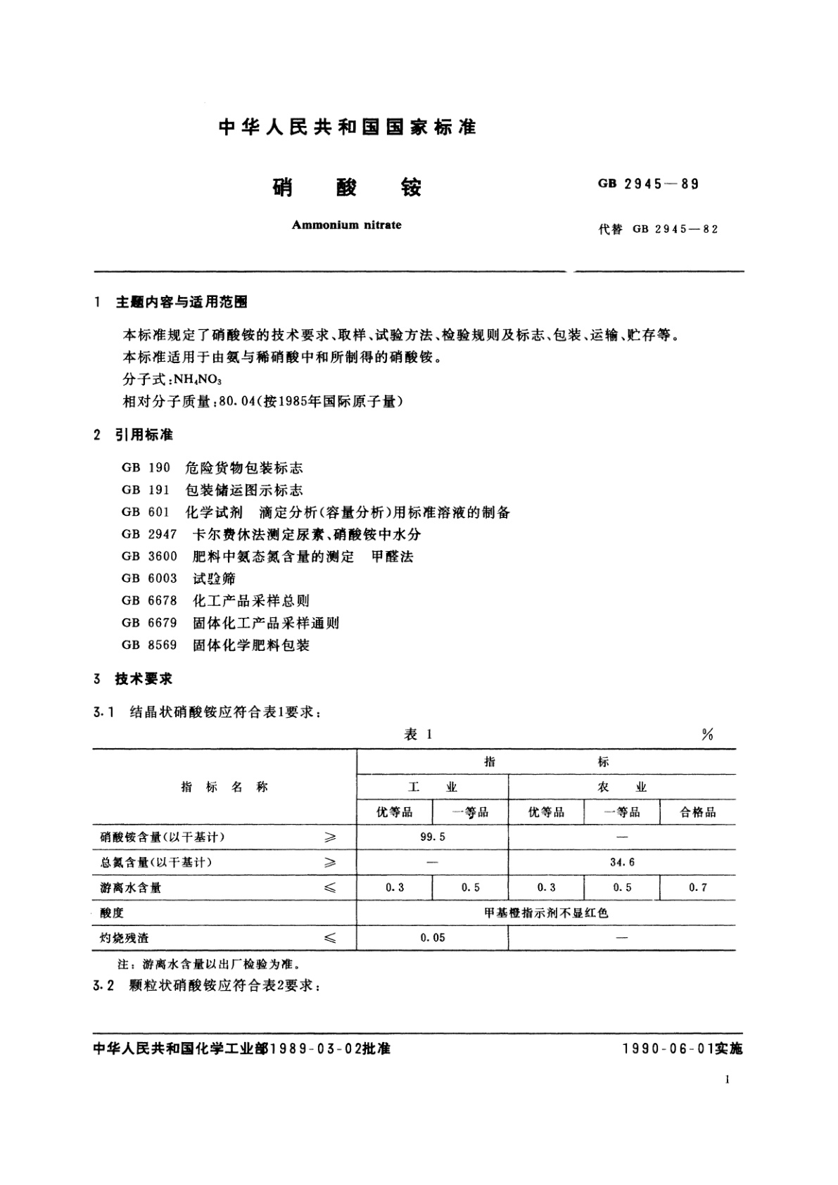 GB/T 2945-1989 硝酸铵