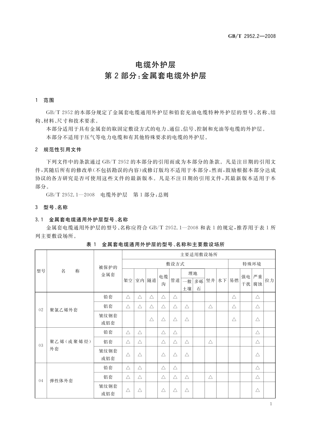 GB/T 2952.2-2008 电缆外护层　第2部分：金属套电缆外护层