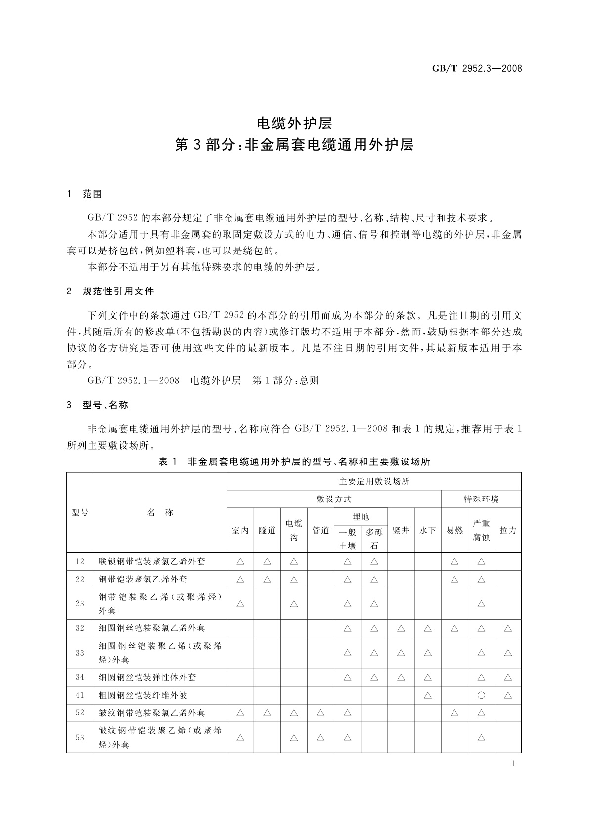GB/T 2952.3-2008 电缆外护层　第3部分：非金属套电缆通用外护层
