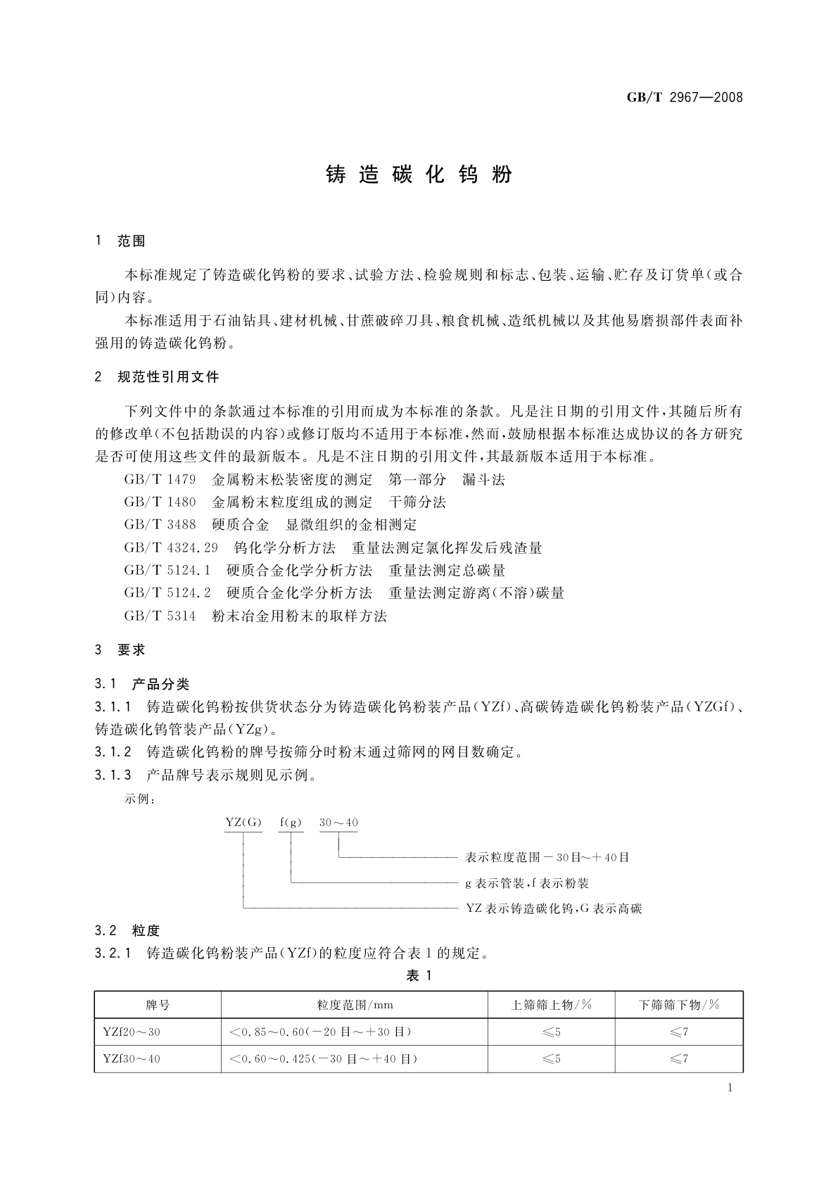 GB/T 2967-2008 铸造碳化钨粉