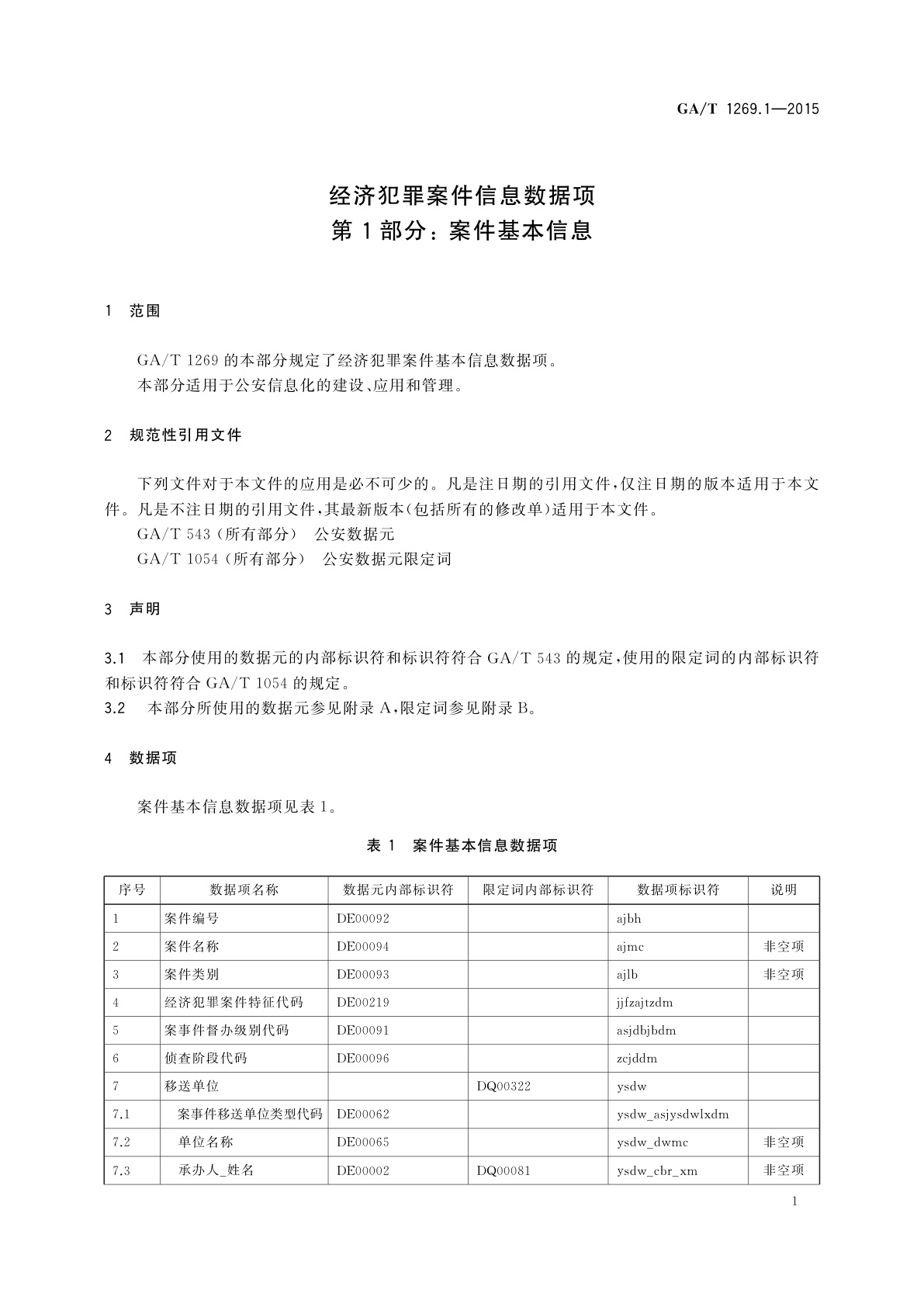 GA/T 1269.1-2015 经济犯罪案件信息数据项　第1部分：案件基本信息