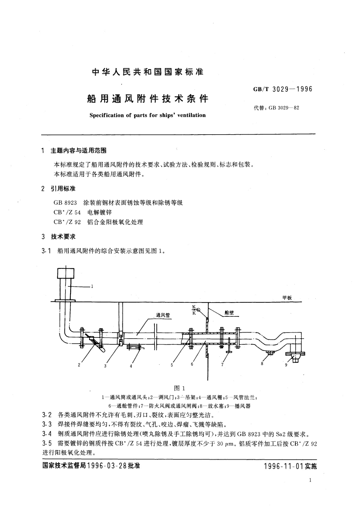 GB/T 3029-1996 船用通风附件技术条件