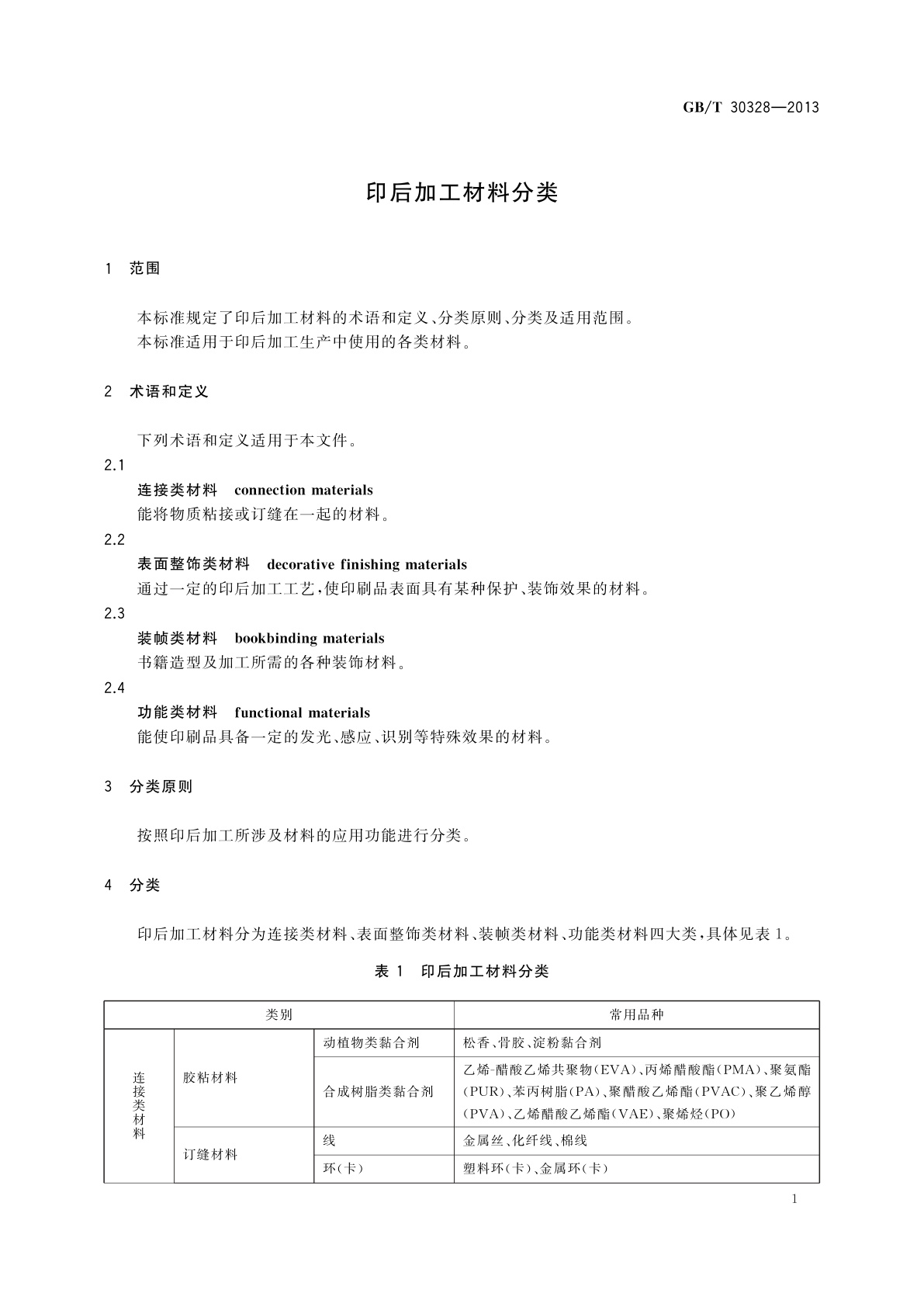 GB/T 30328-2013 印后加工材料分类