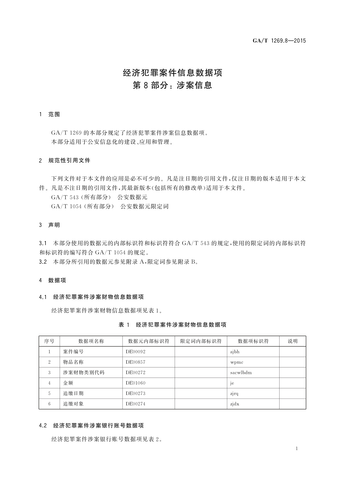 GA/T 1269.8-2015 经济犯罪案件信息数据项　第8部分：涉案信息