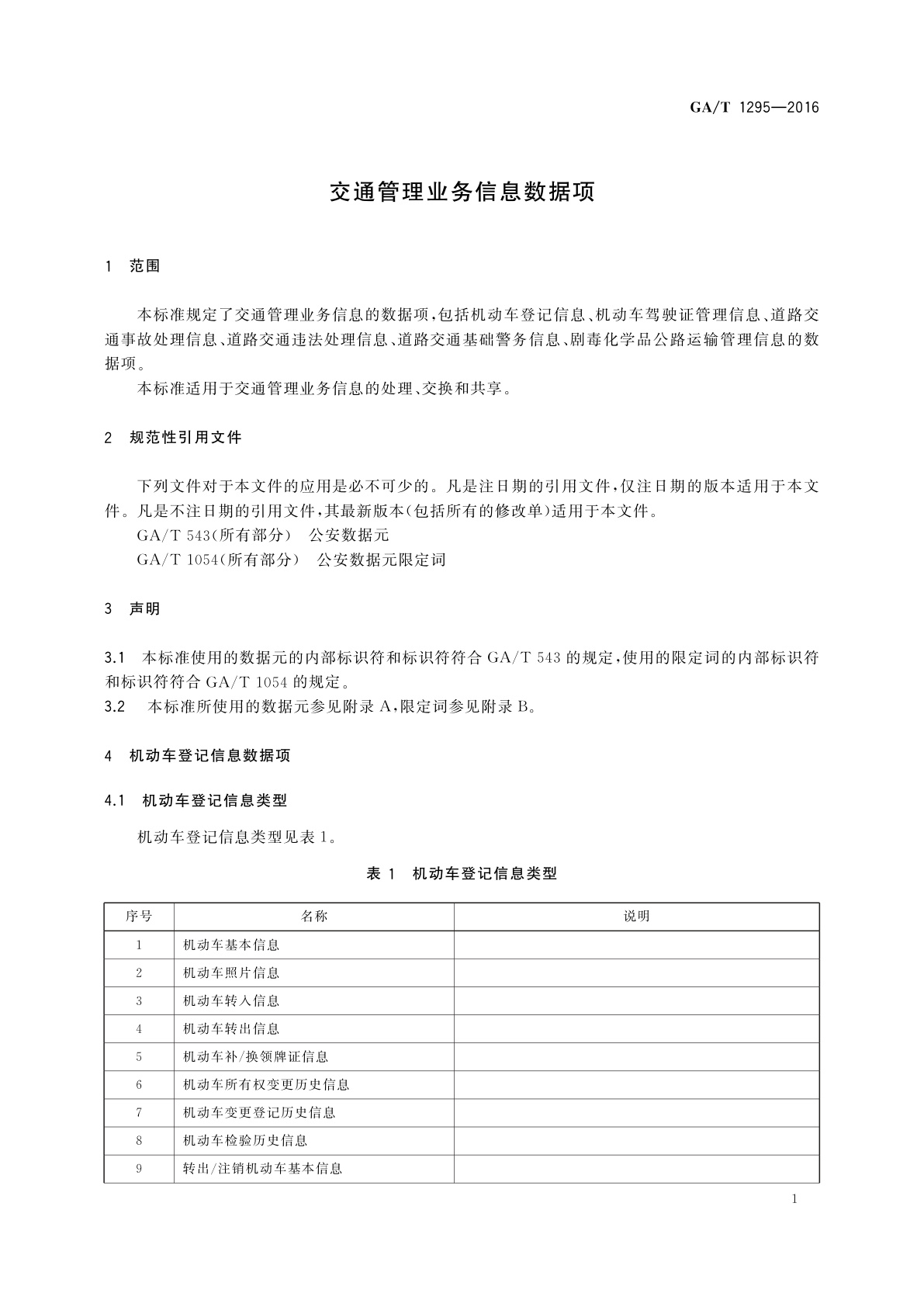 GA/T 1295-2016 交通管理业务信息数据项