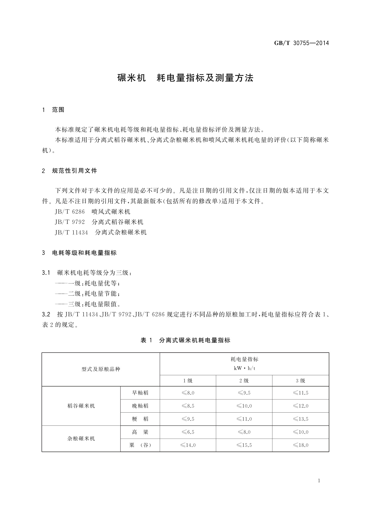 GB/T 30755-2014 碾米机　耗电量指标及测量方法