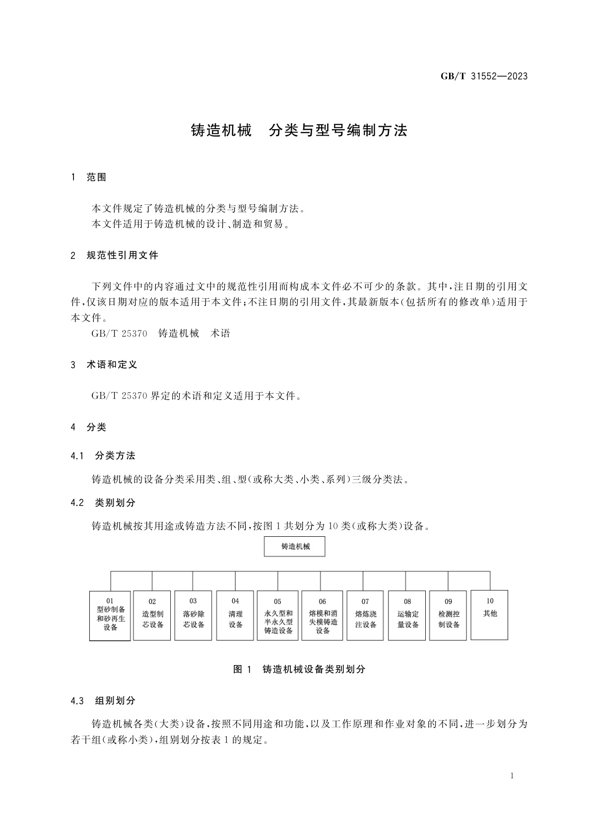 GB/T 31552-2023 铸造机械　分类与型号编制方法