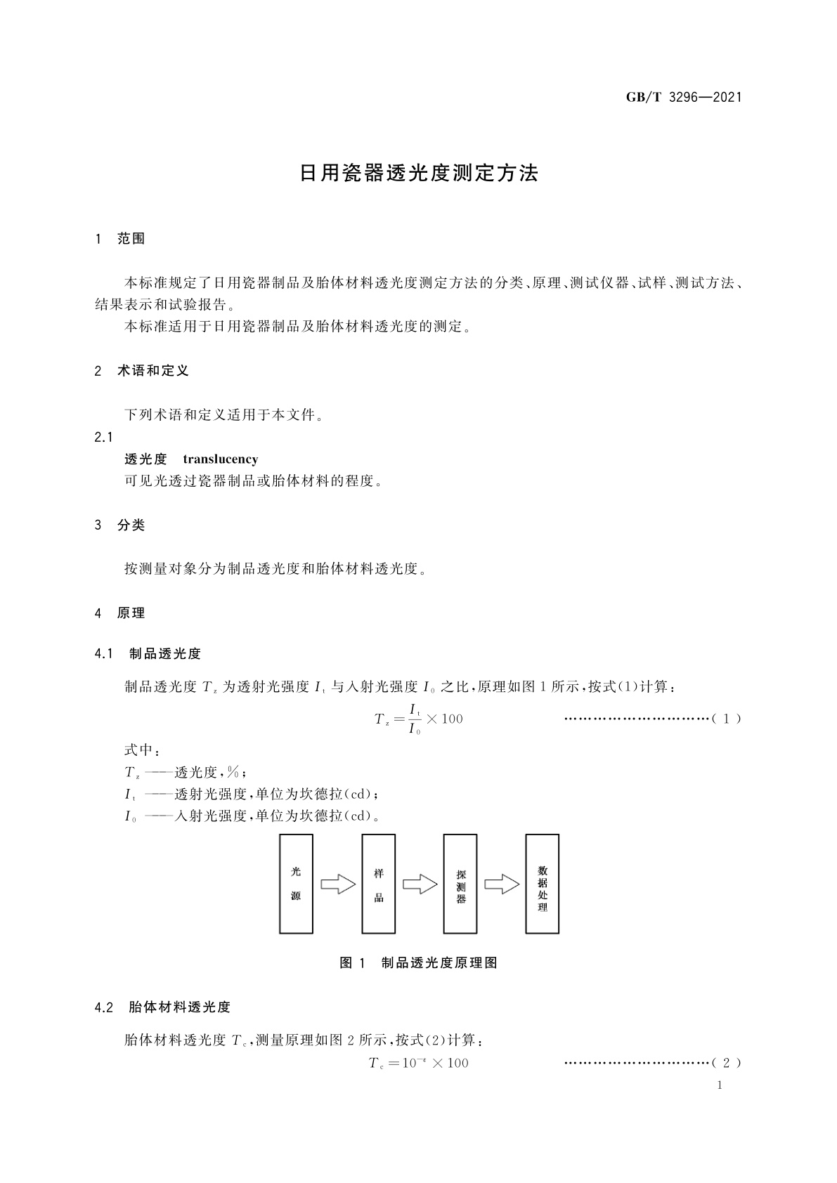 GB/T 3296-2021 日用瓷器透光度测定方法