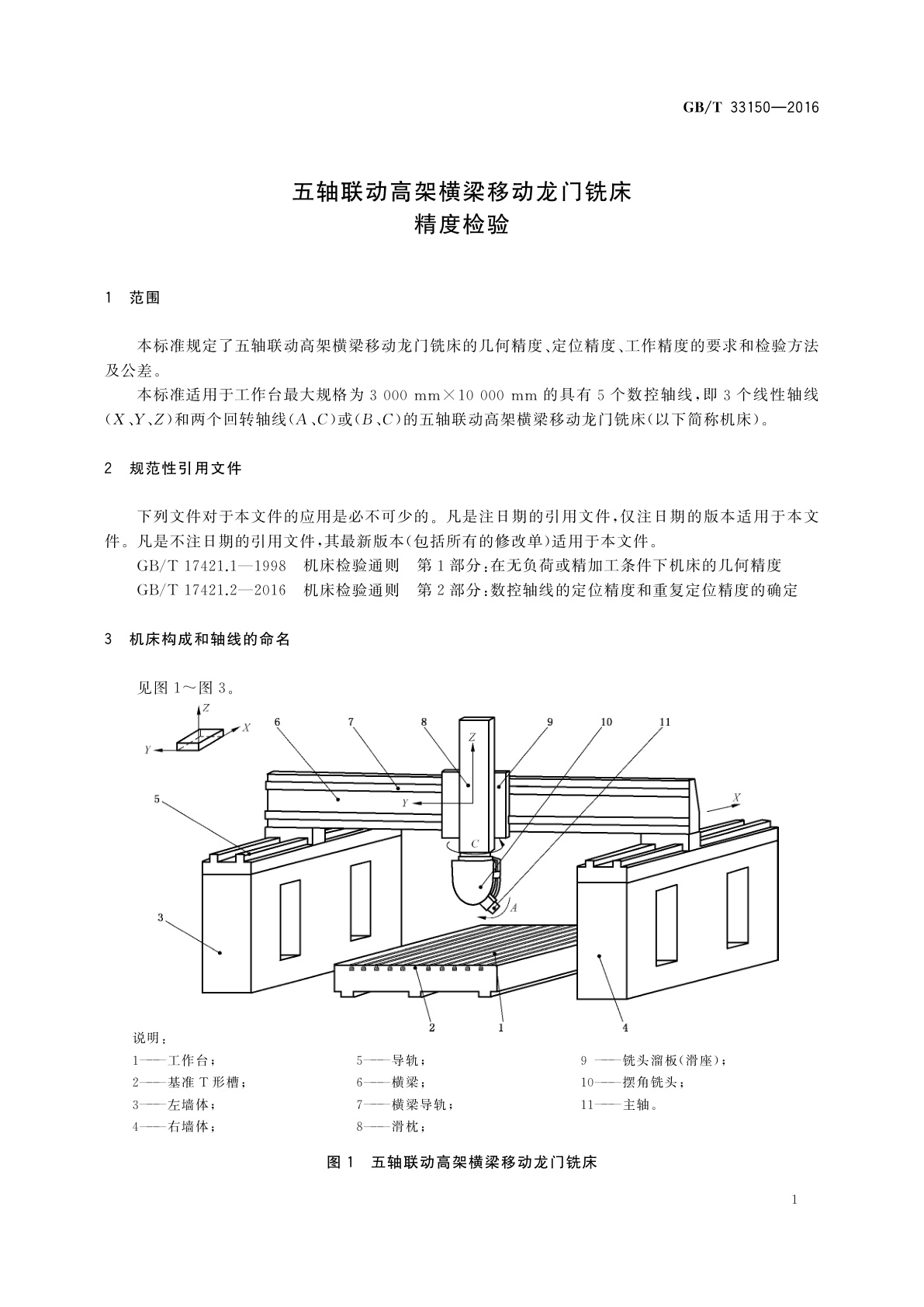 GB/T 33150-2016 五轴联动高架横梁移动龙门铣床　精度检验