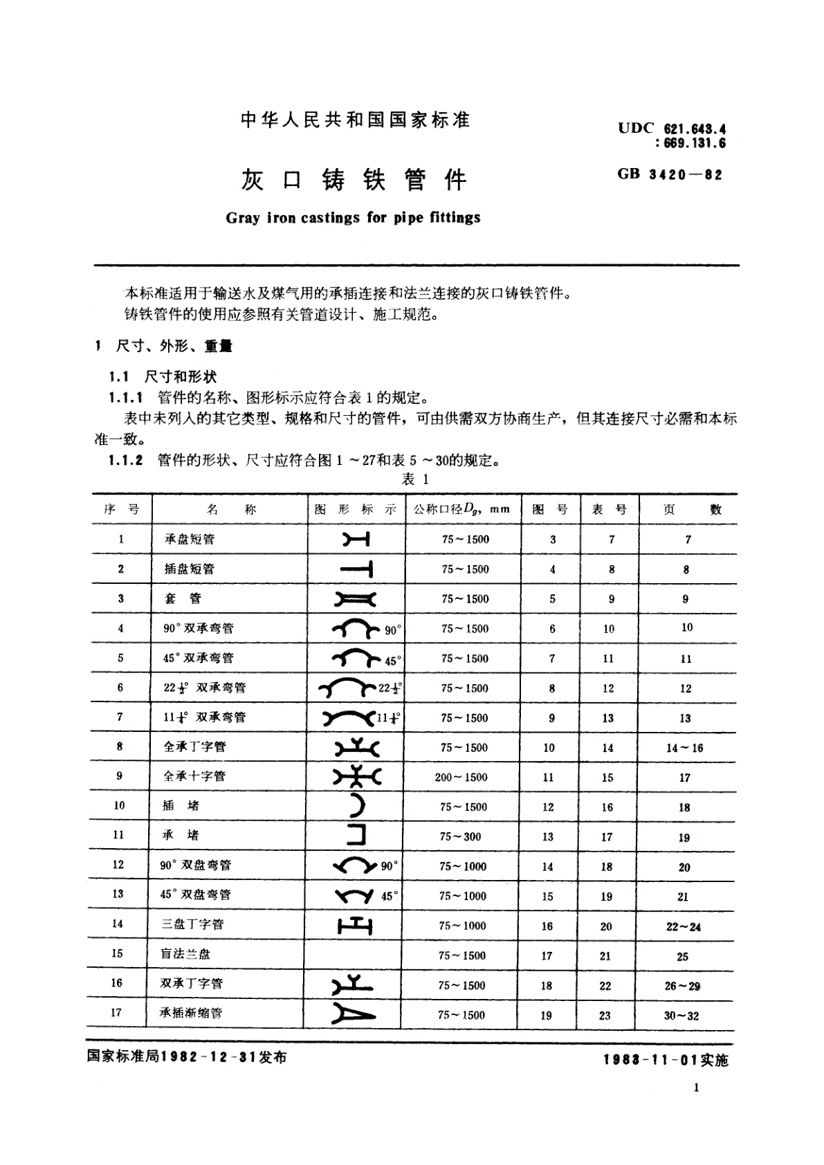 GB/T 3420-1982 灰口铸铁管件