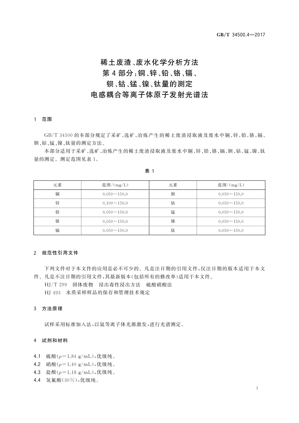 GB/T 34500.4-2017 稀土废渣、废水化学分析方法　第4部分：铜、锌、铅、铬、镉、钡、钴、锰、镍、钛量的测定　电感耦合等离子体原子发射光谱法