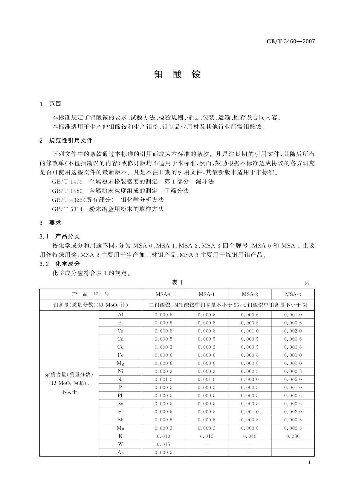 GB/T 3460-2007 钼酸铵