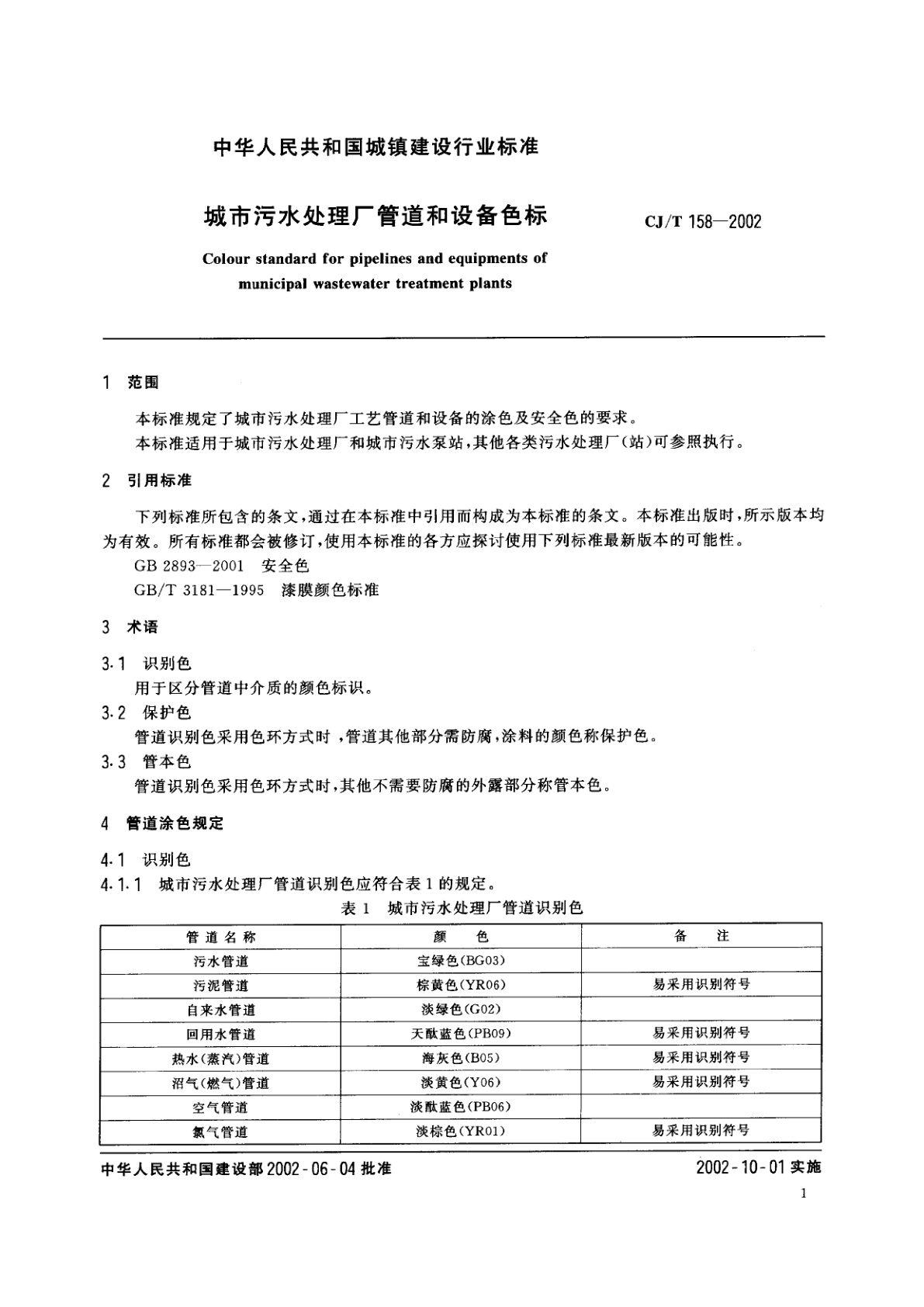 CJ/T 158-2002 城市污水处理厂管道和设备色标