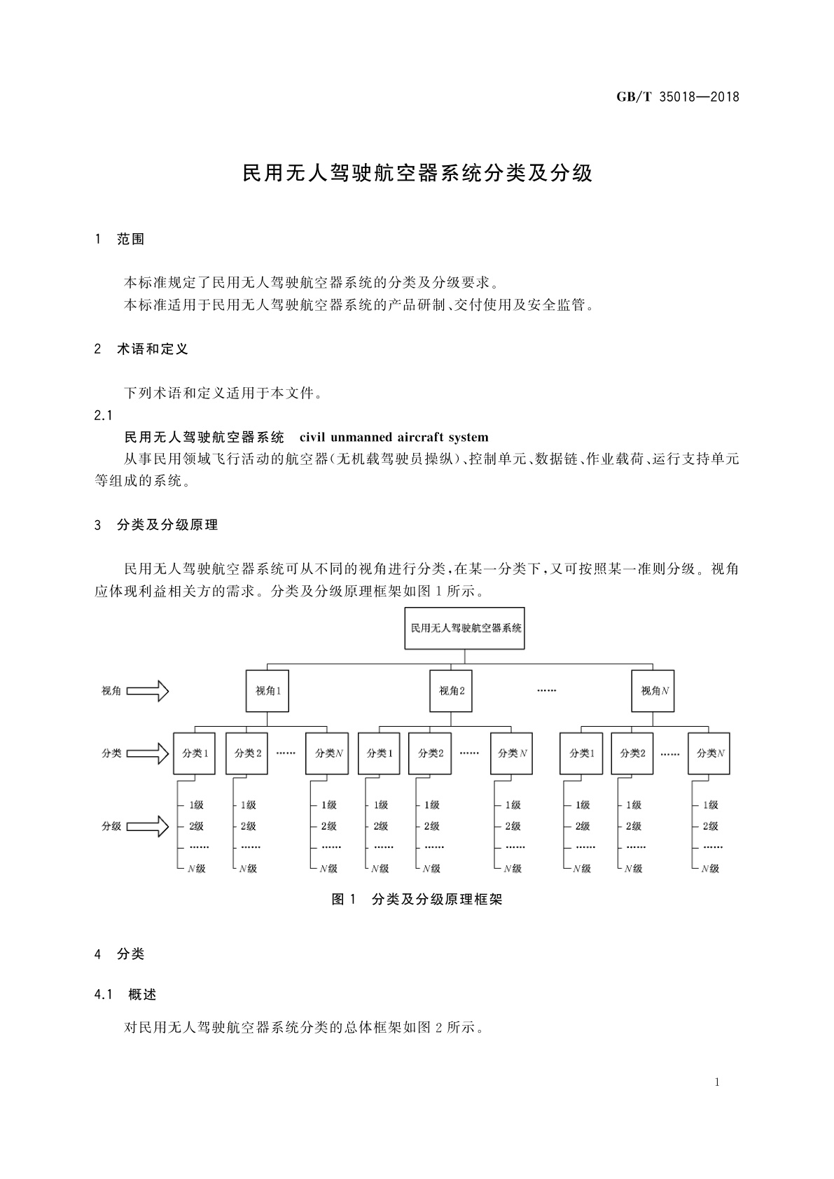 GB/T 35018-2018 民用无人驾驶航空器系统分类及分级