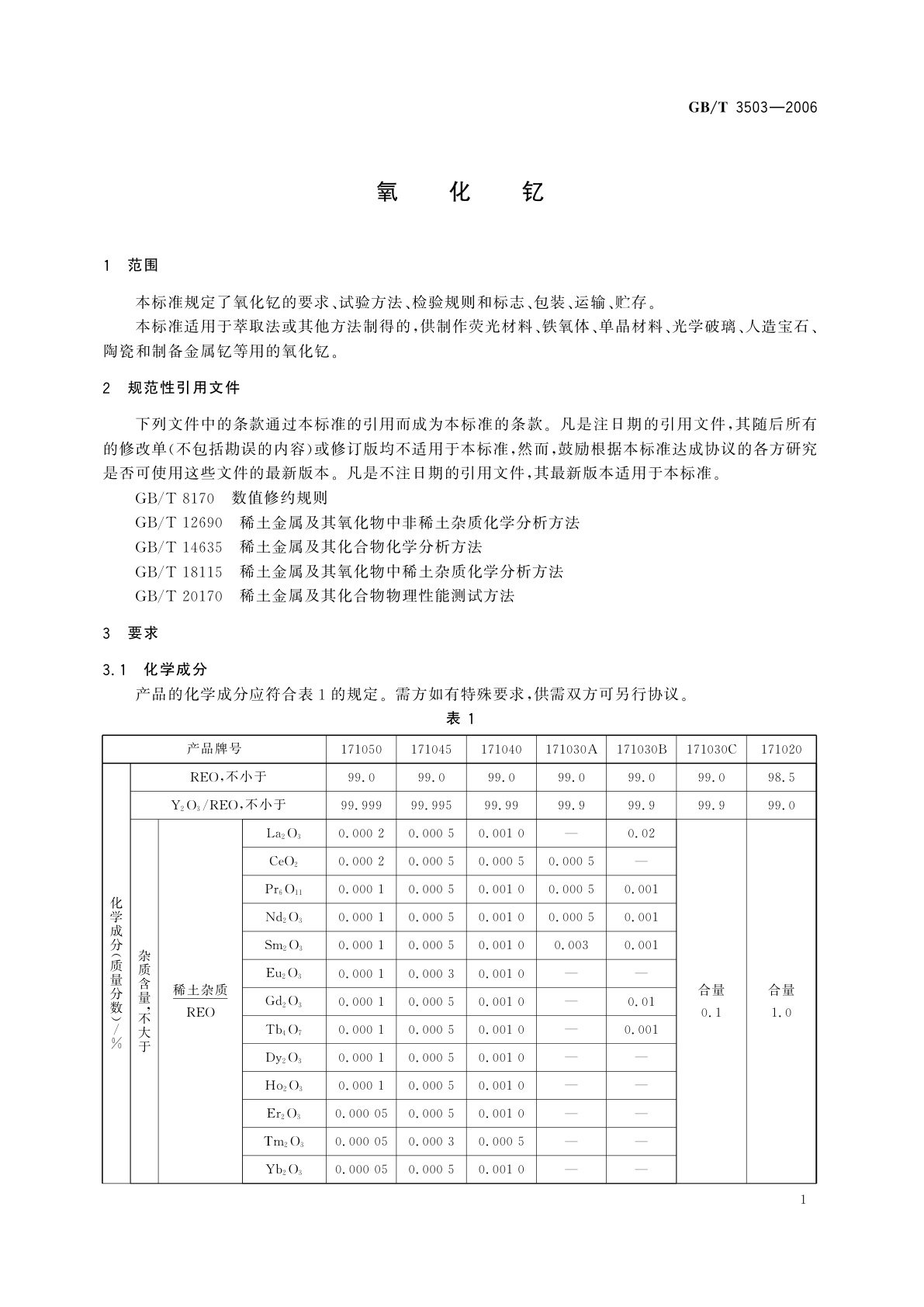 GB/T 3503-2006 氧化钇
