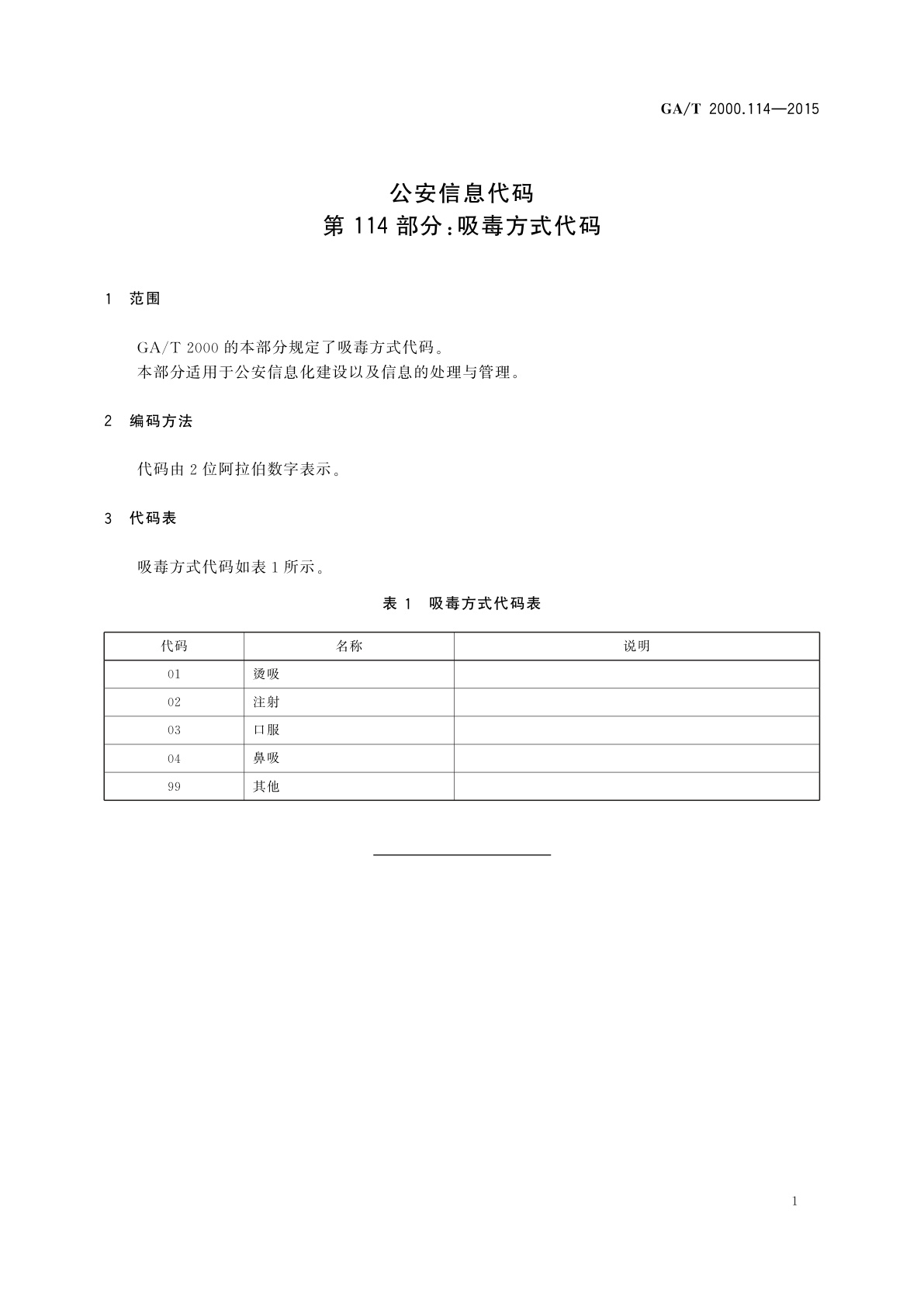 GA/T 2000.114-2015 公安信息代码　第114部分：吸毒方式代码