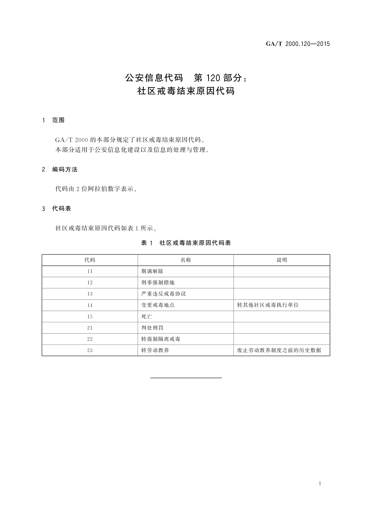 GA/T 2000.120-2015 公安信息代码　第120部分：社区戒毒结束原因代码
