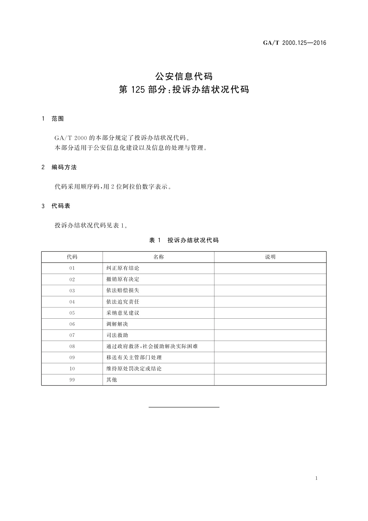 GA/T 2000.125-2016 公安信息代码　第125部分：投诉办结状况代码