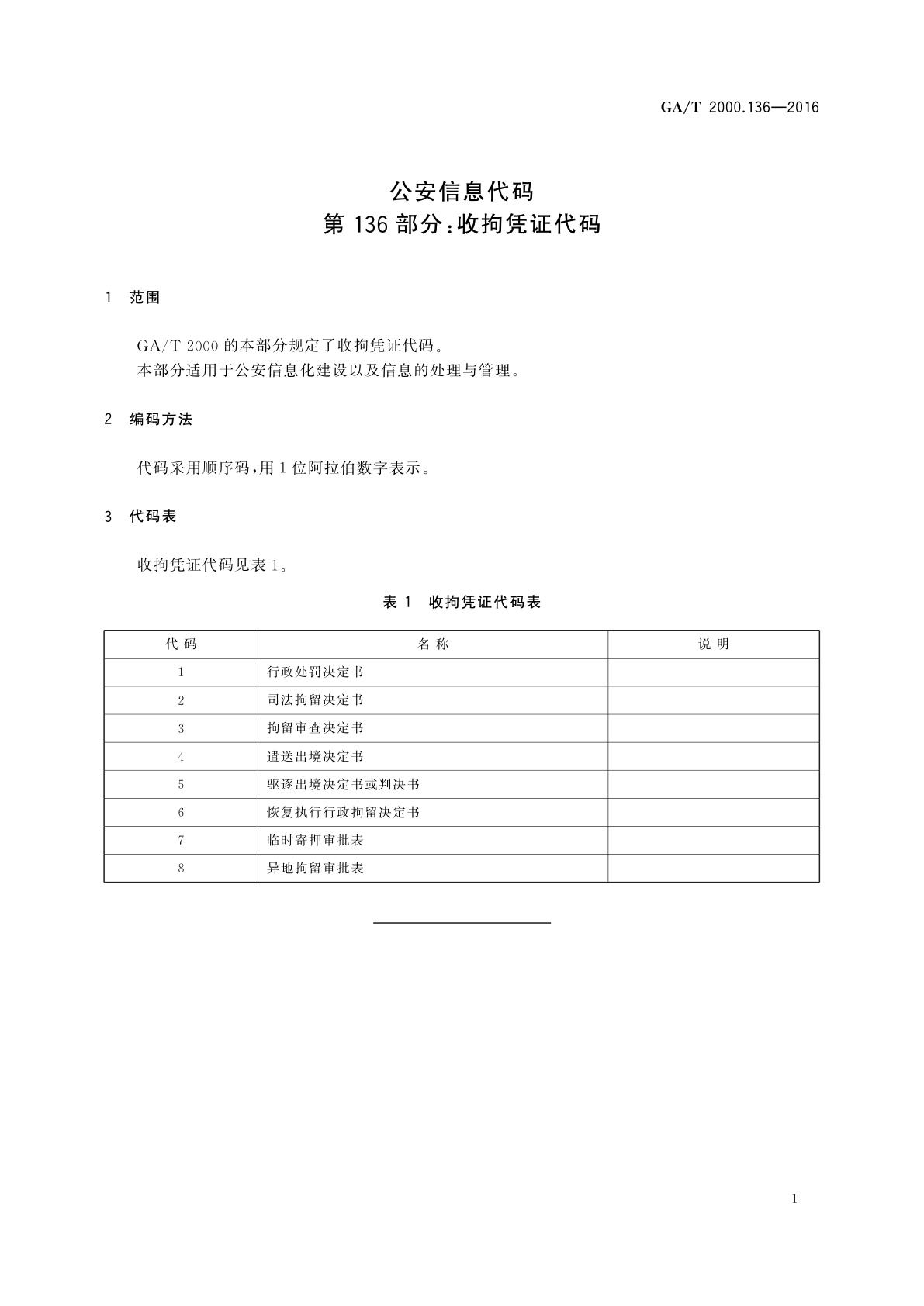 GA/T 2000.136-2016 公安信息代码　第136部分：收拘凭证代码