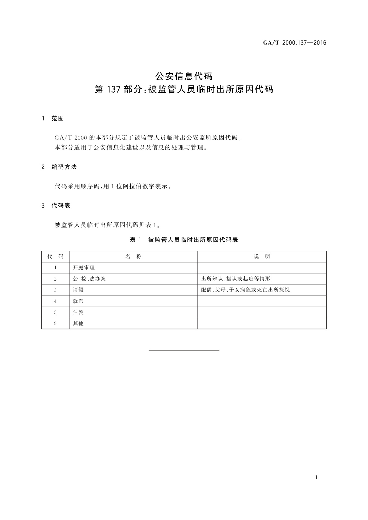 GA/T 2000.137-2016 公安信息代码　第137部分：被监管人员临时出所原因代码
