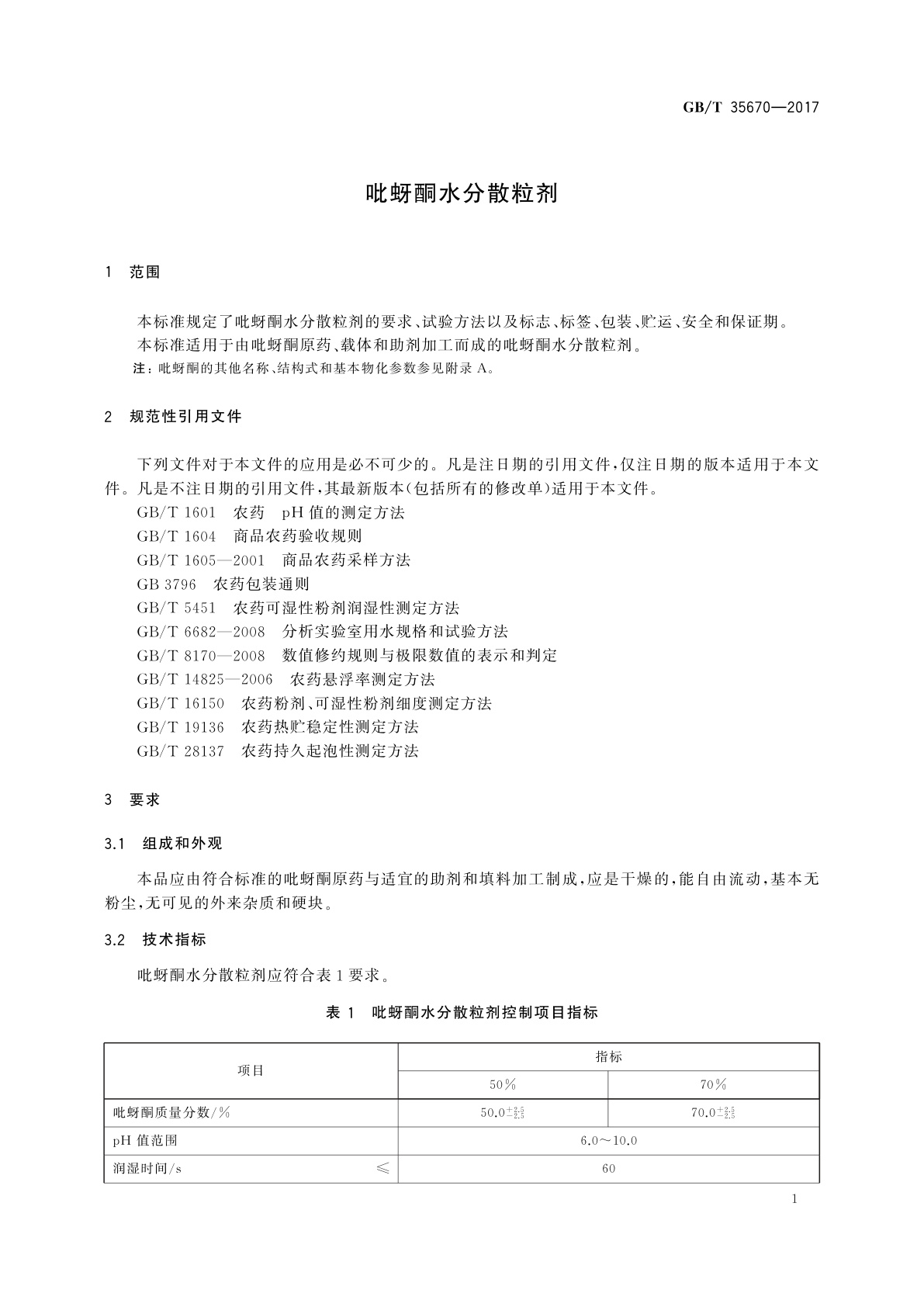GB/T 35670-2017 吡蚜酮水分散粒剂