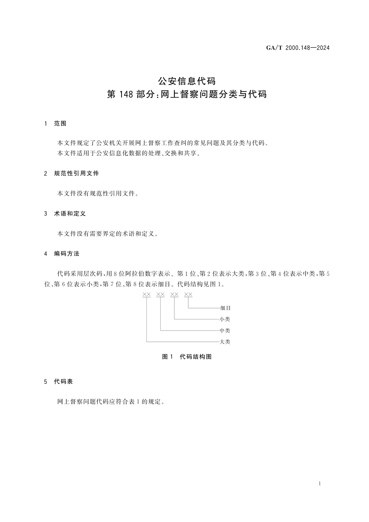 GA/T 2000.148-2024 公安信息代码　第148部分：网上督察问题分类与代码