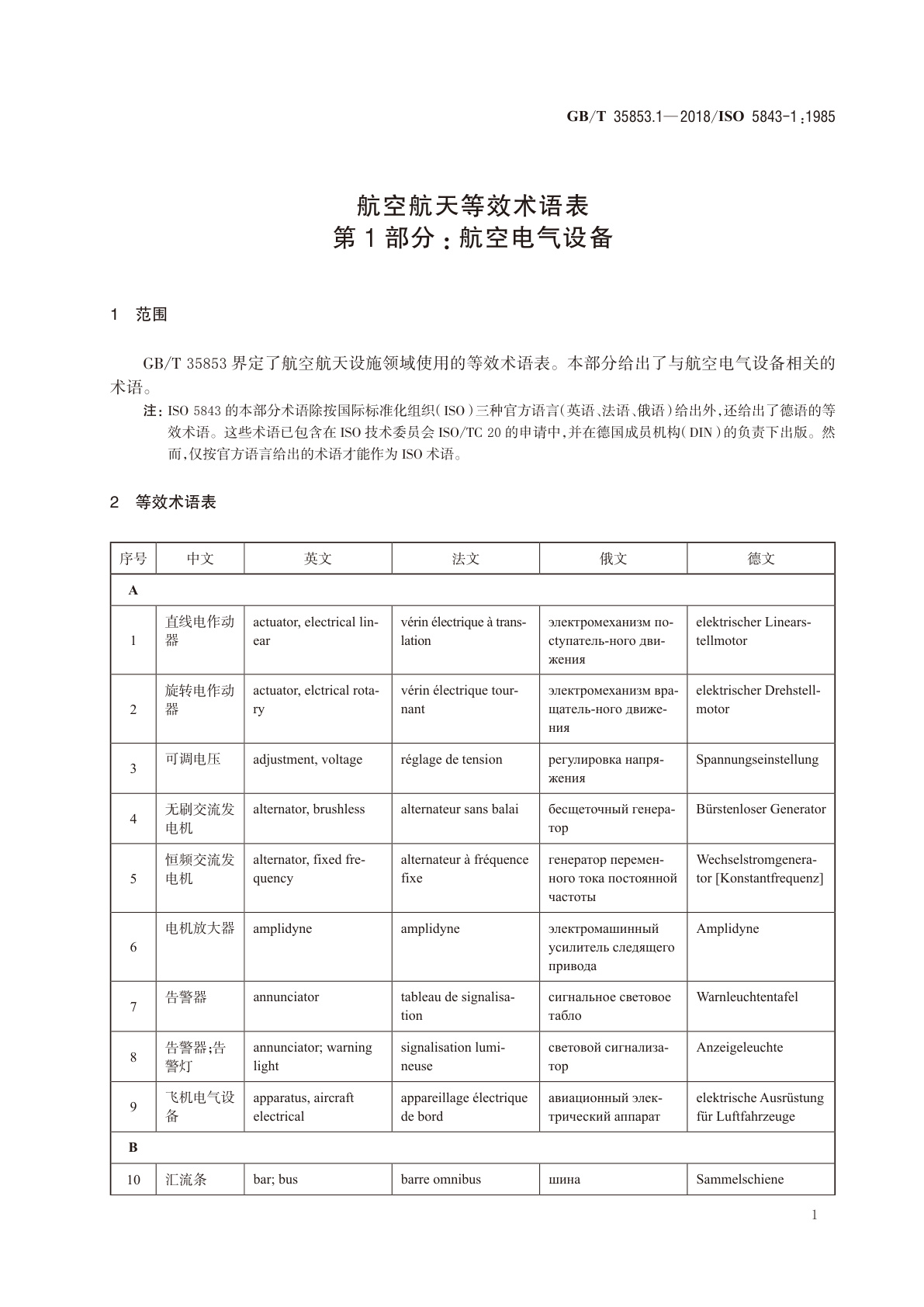 GB/T 35853.1-2018 航空航天等效术语表　第1部分：航空电气设备