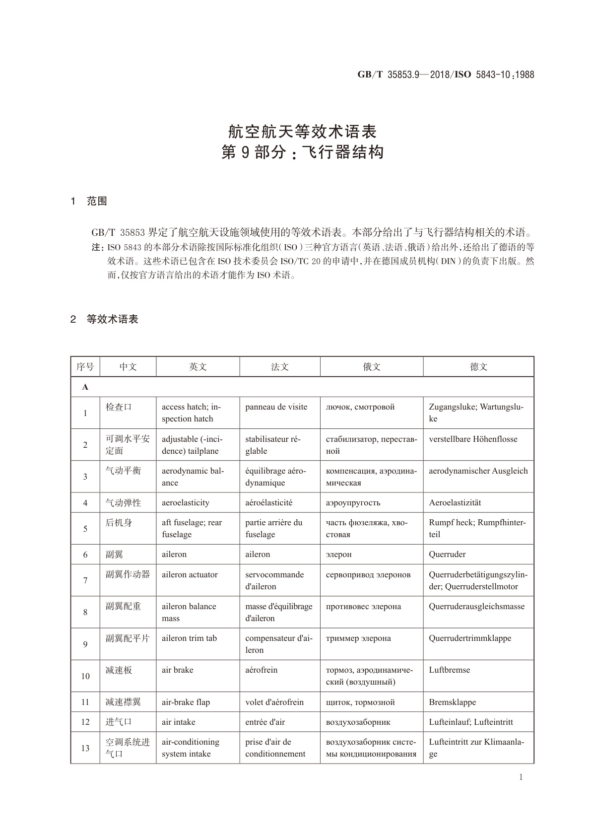 GB/T 35853.9-2018 航空航天等效术语表　第9部分：飞行器结构
