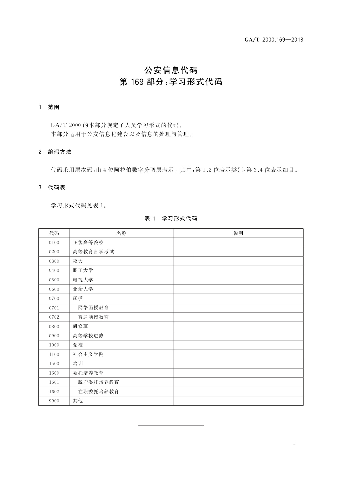 GA/T 2000.169-2018 公安信息代码　第169部分：学习形式代码