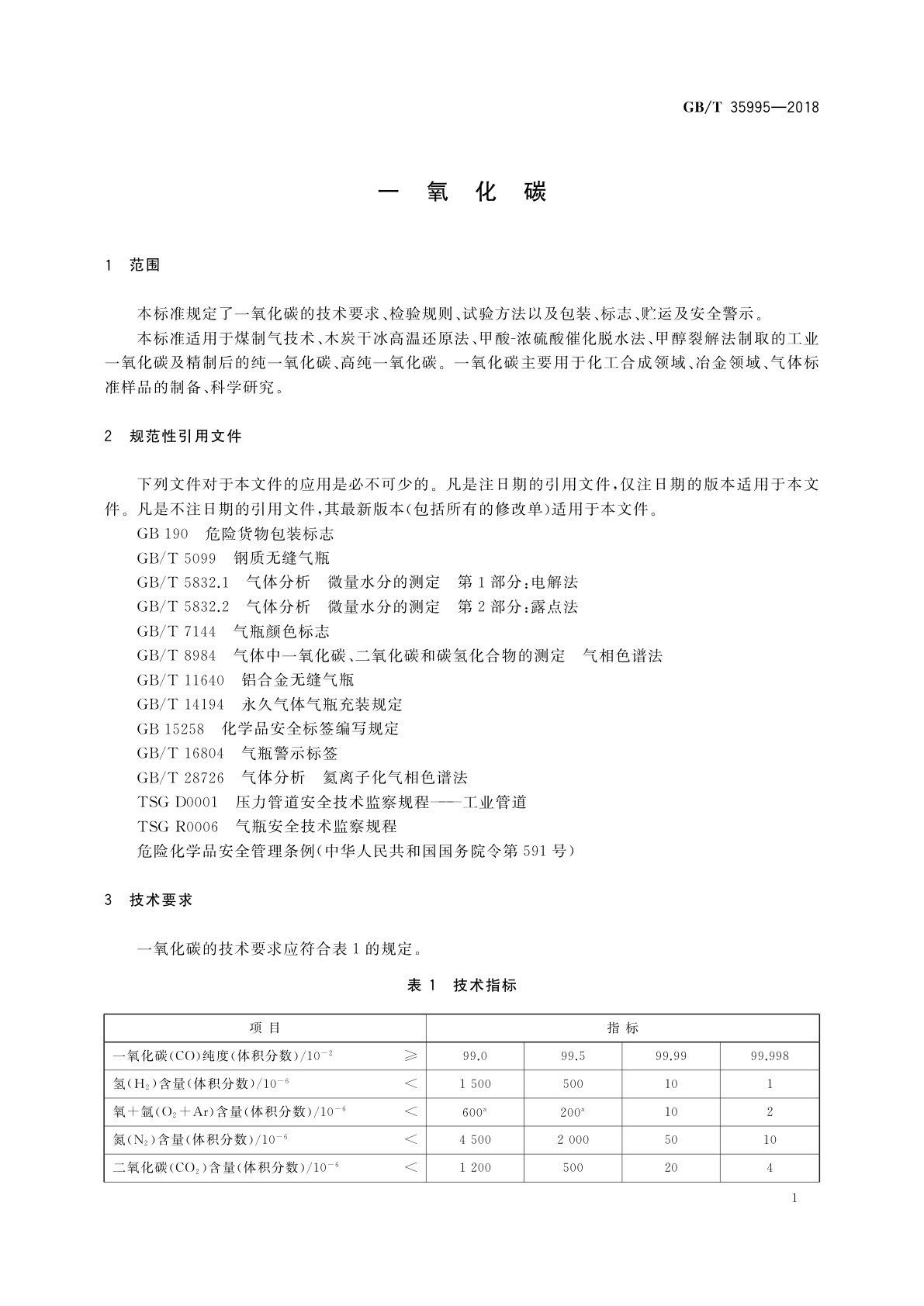GB/T 35995-2018 一氧化碳