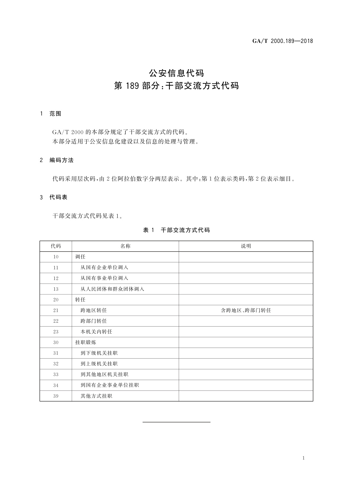 GA/T 2000.189-2018 公安信息代码　第189部分：干部交流方式代码