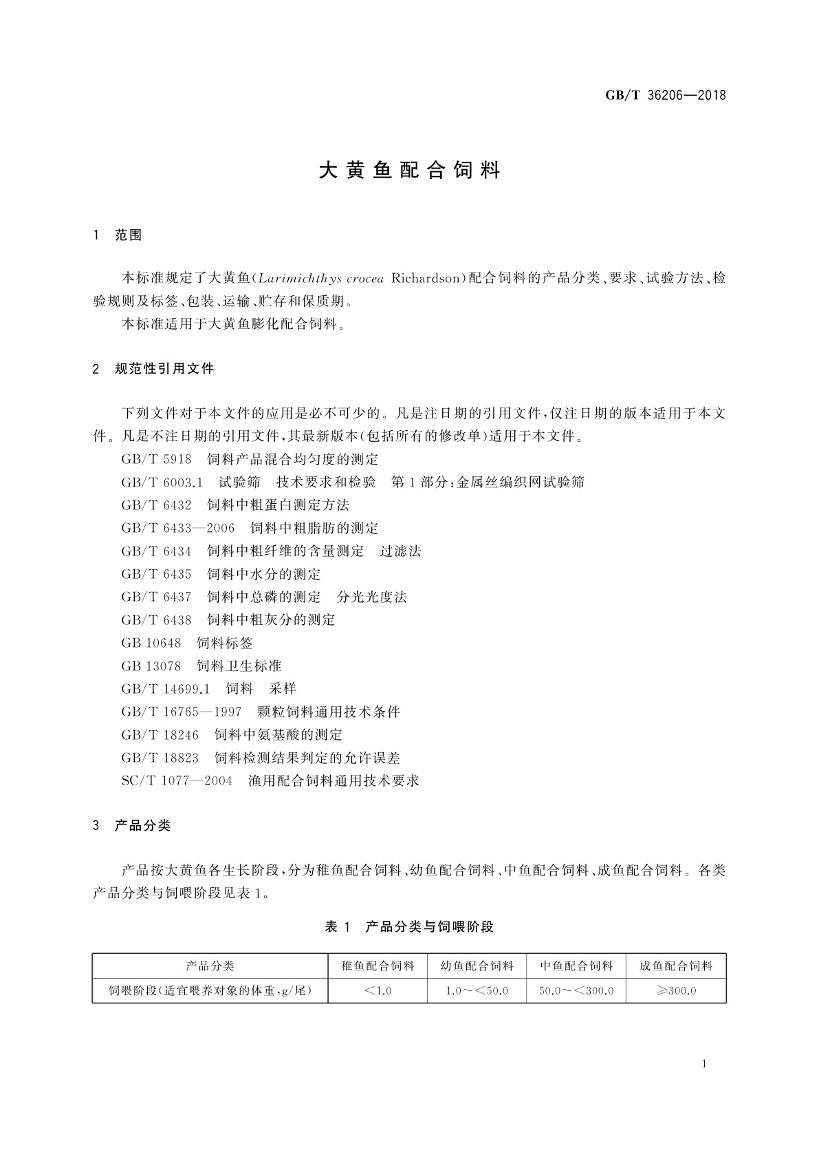 GB/T 36206-2018 大黄鱼配合饲料