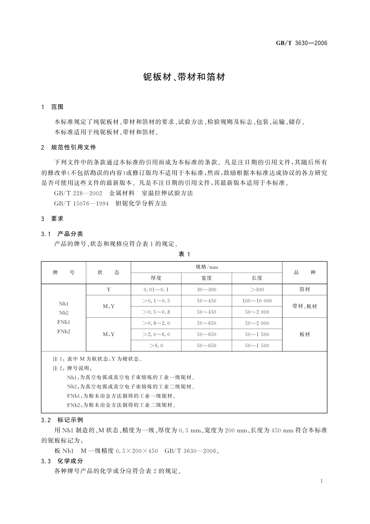 GB/T 3630-2006 铌板材、带材和箔材