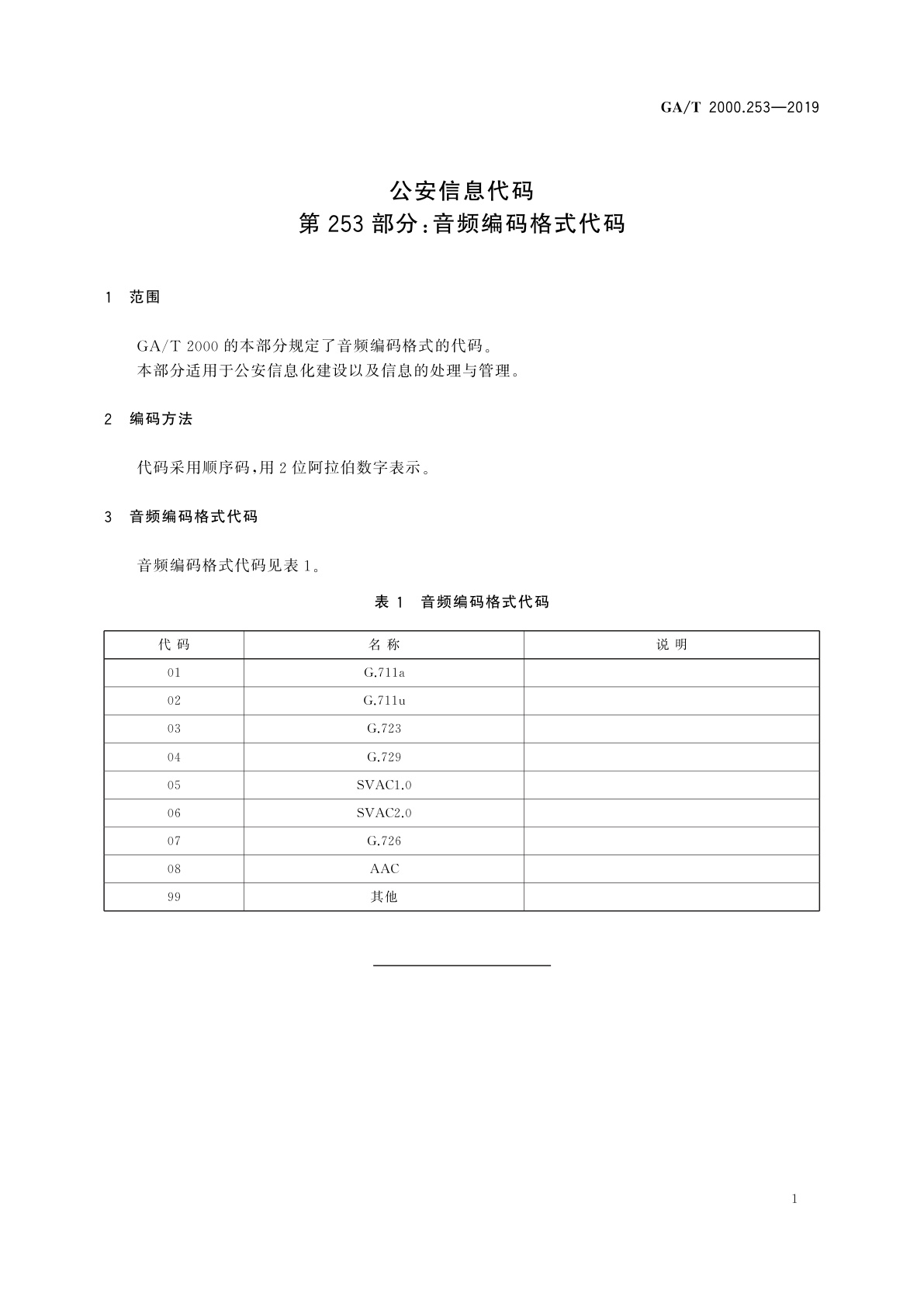 GA/T 2000.253-2019 公安信息代码　第253部分：音频编码格式代码