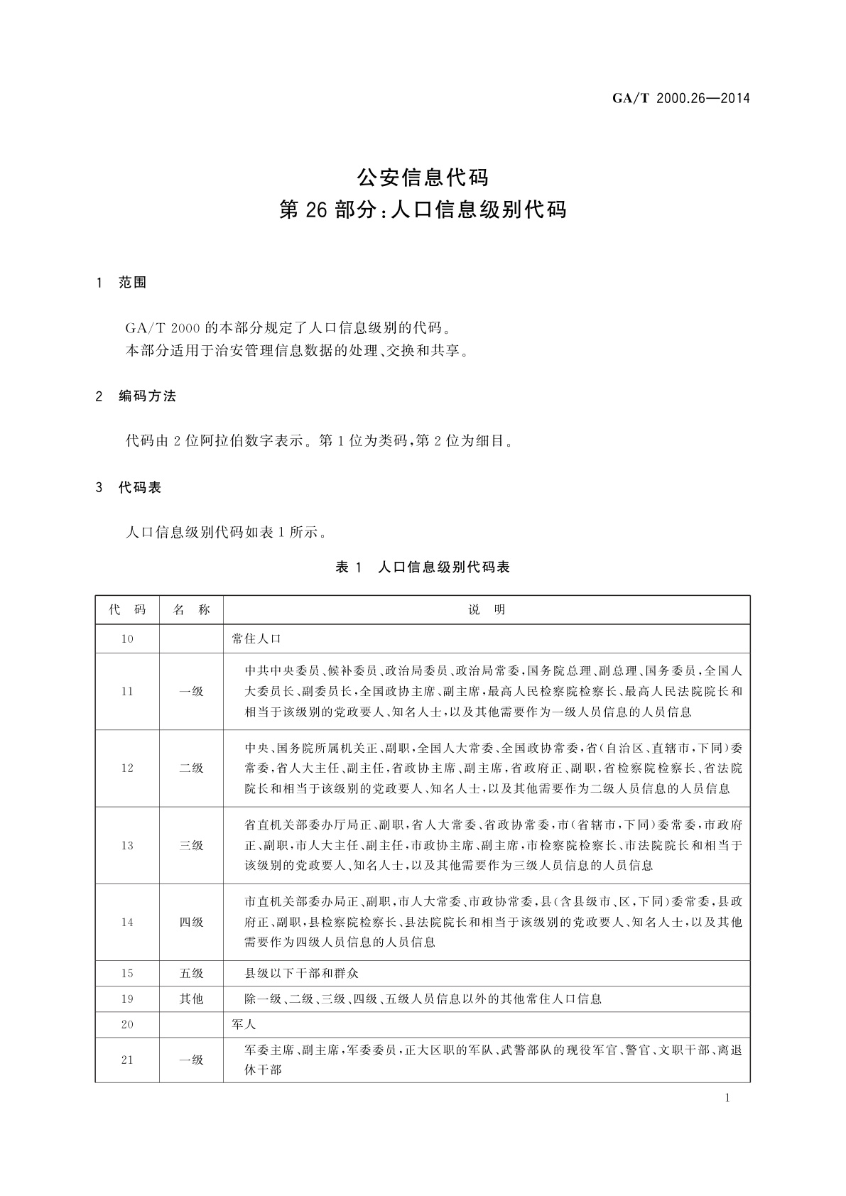 GA/T 2000.26-2014 公安信息代码　第26部分：人口信息级别代码