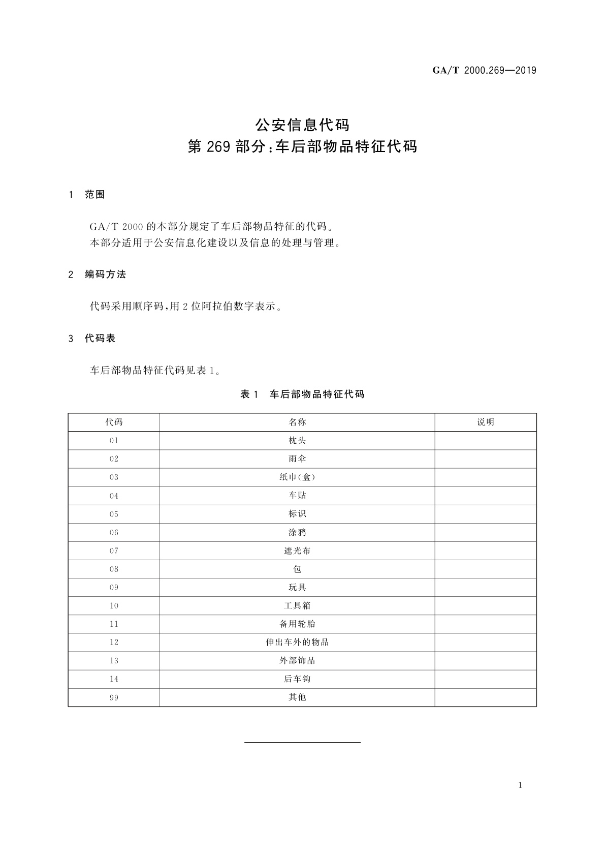 GA/T 2000.269-2019 公安信息代码　第269部分：车后部物品特征代码