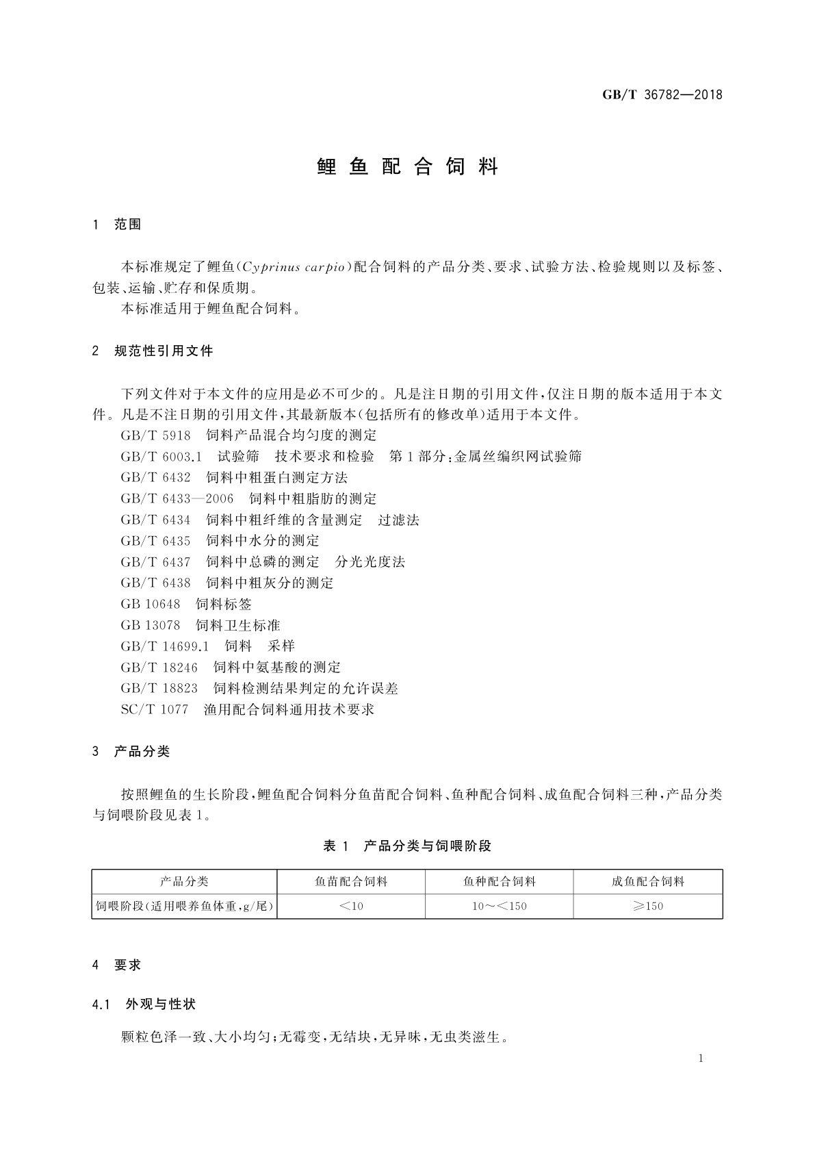 GB/T 36782-2018 鲤鱼配合饲料