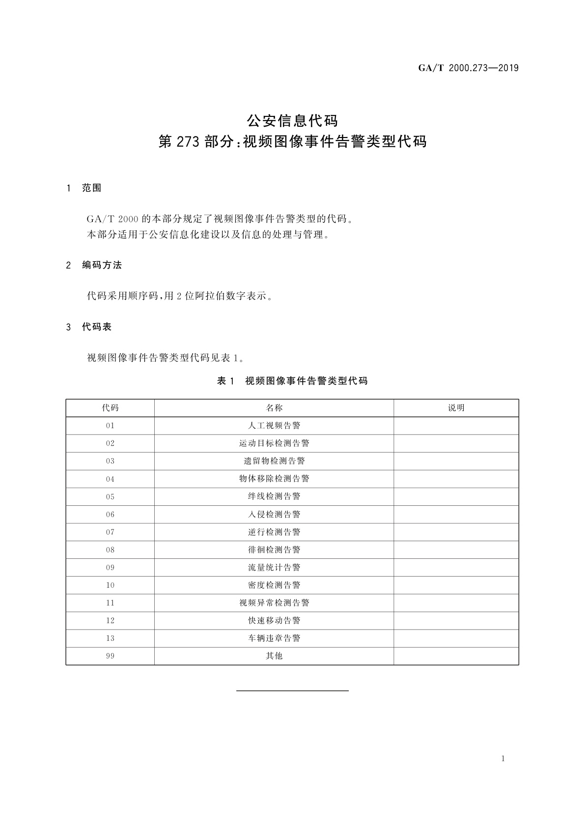 GA/T 2000.273-2019 公安信息代码　第273部分：视频图像事件告警类型代码