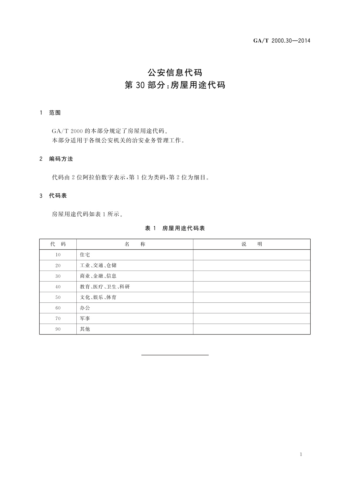 GA/T 2000.30-2014 公安信息代码　第30部分：房屋用途代码