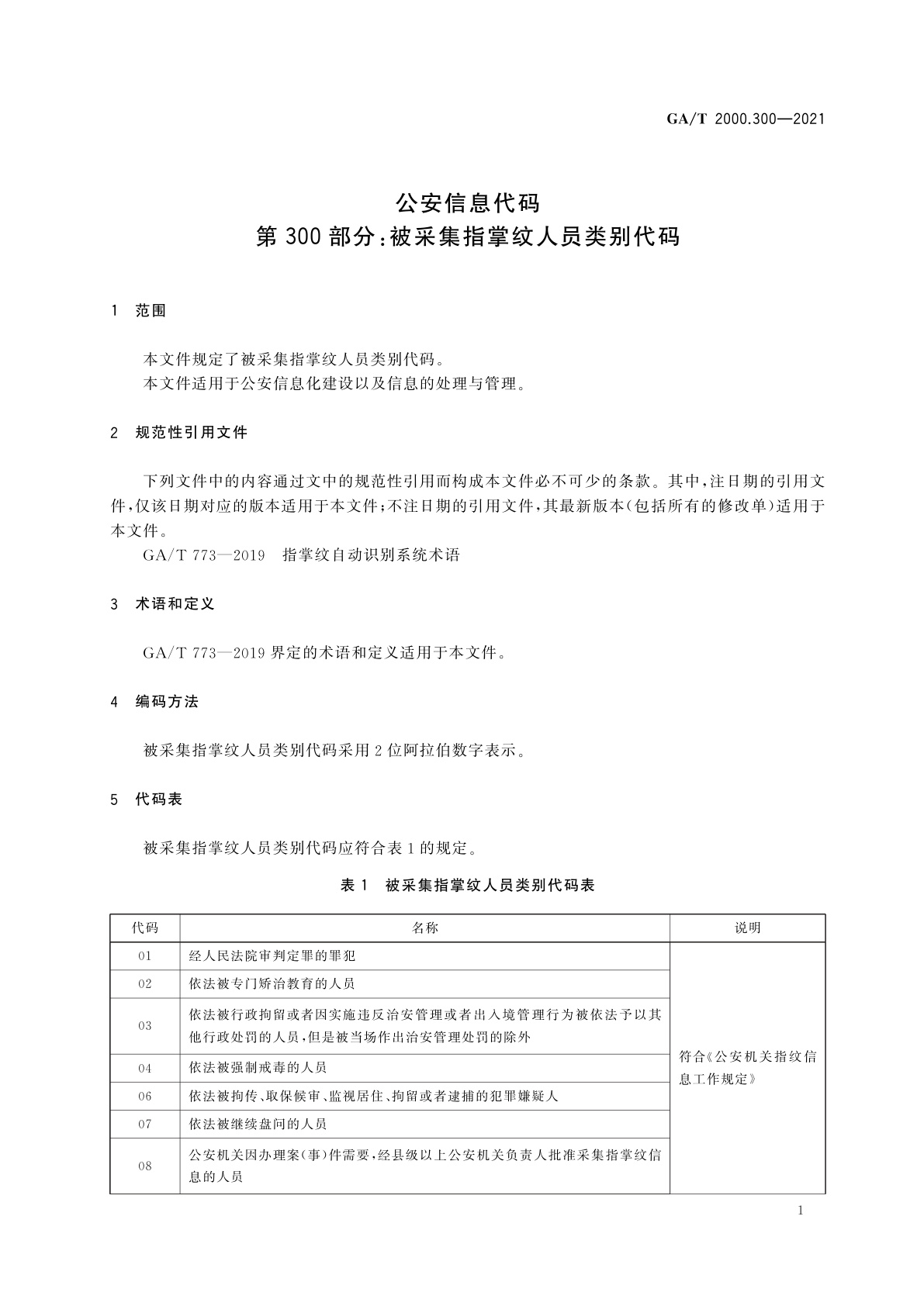 GA/T 2000.300-2021 公安信息代码　第300部分：被采集指掌纹人员类别代码